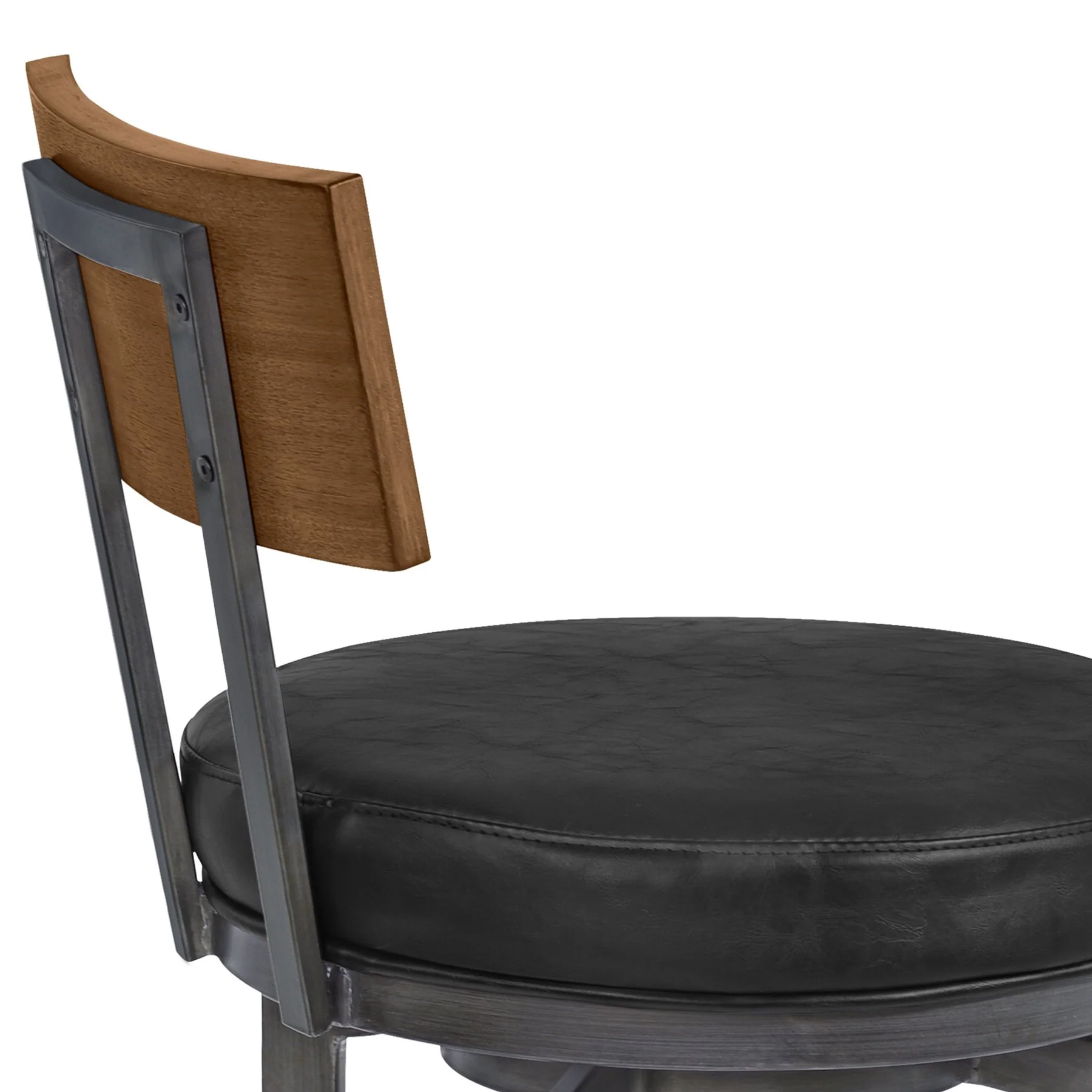 Ojai 26" Counter Height Metal Swivel Barstool in Vintage Black Faux Leather with Mineral Finish and Walnut Wood Back - Image 5