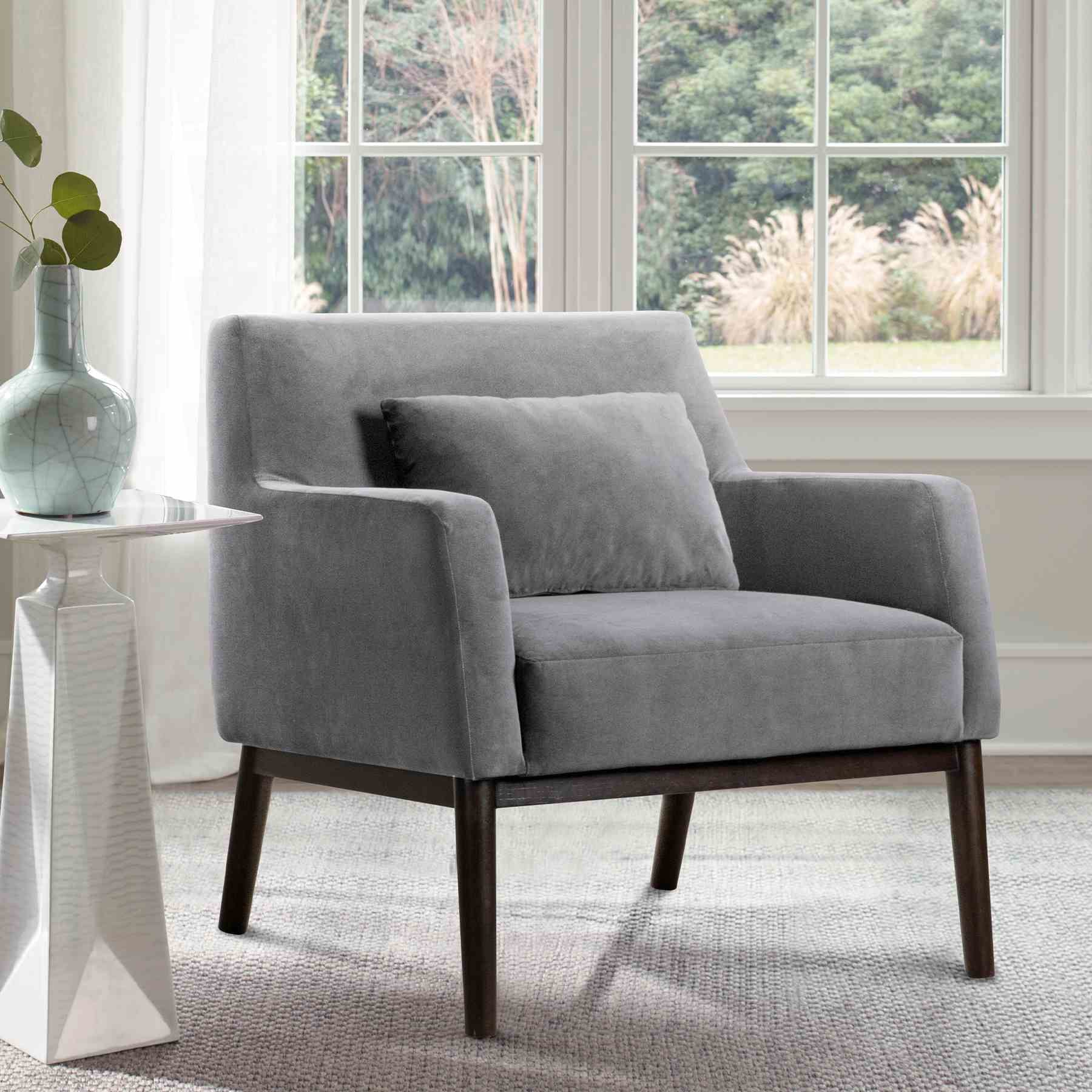 Oliver Gray Velvet Modern Accent Chair with Wood Legs - Image 6