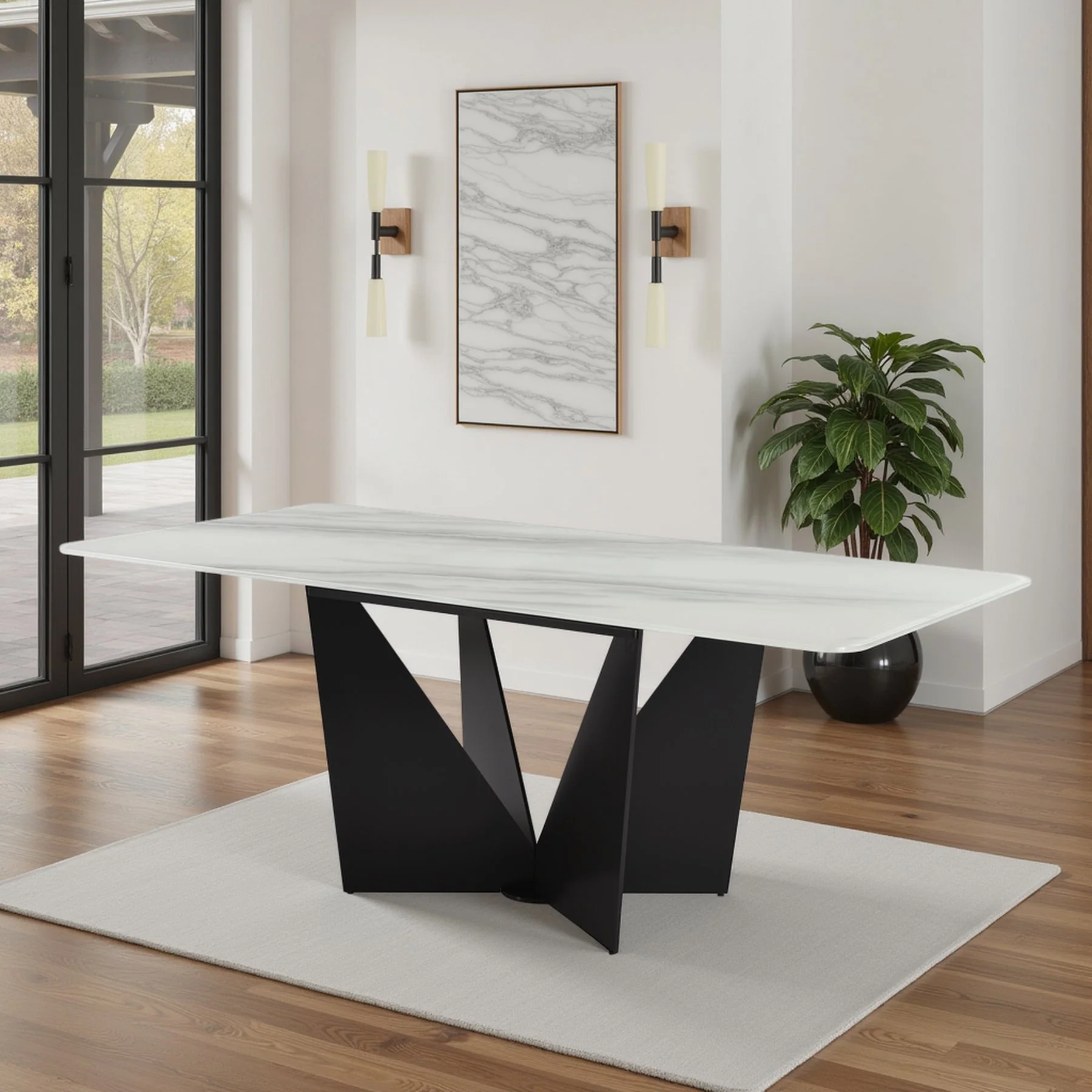 Olivia Modern 79 in. Rectangular Dining Table with White Tempered Glass Table Top - Seats up to 6 - Image 10