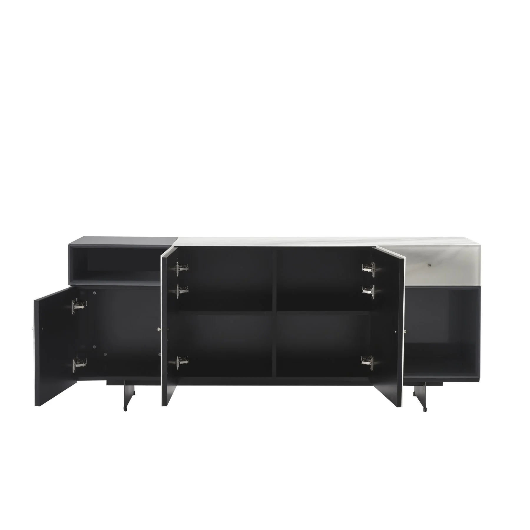 Olivia Modern 8-Piece Dining Set with Tempered Glass Table, Plum Upholstered Armchairs, and 3-Door Sideboard - Image 7