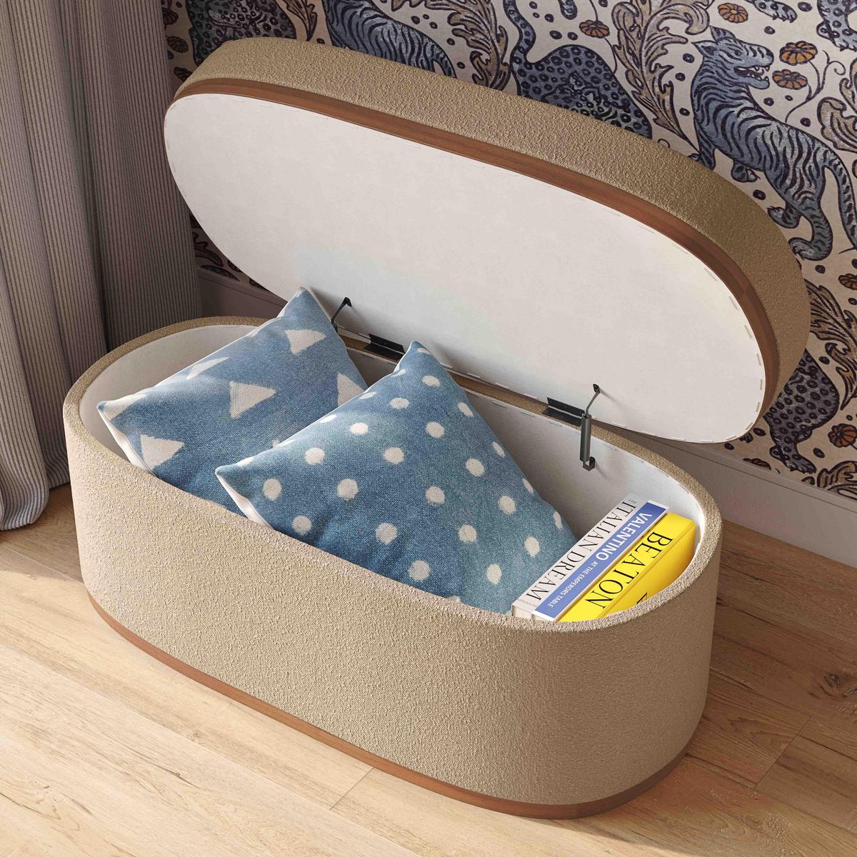 Olivier Ivory Boucle Oval Storage Ottoman - Image 2