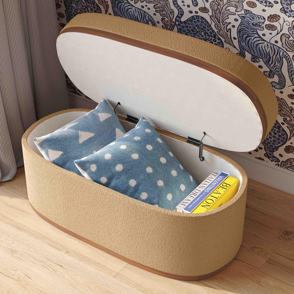 Olivier Peach Boucle Oval Storage Ottoman - Image 2