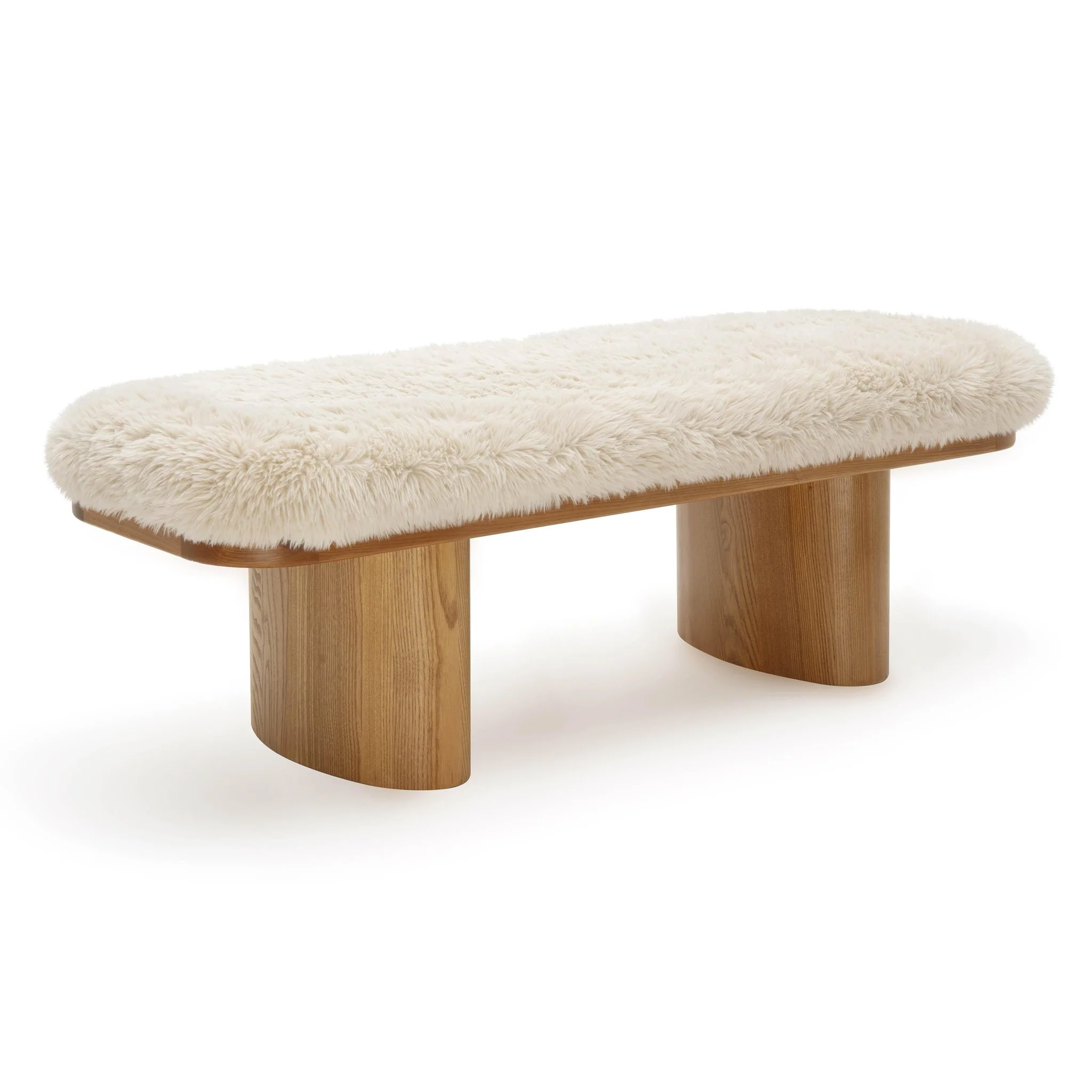 Ollie Natural Straight Vegan Shearling  Bench - Image 3