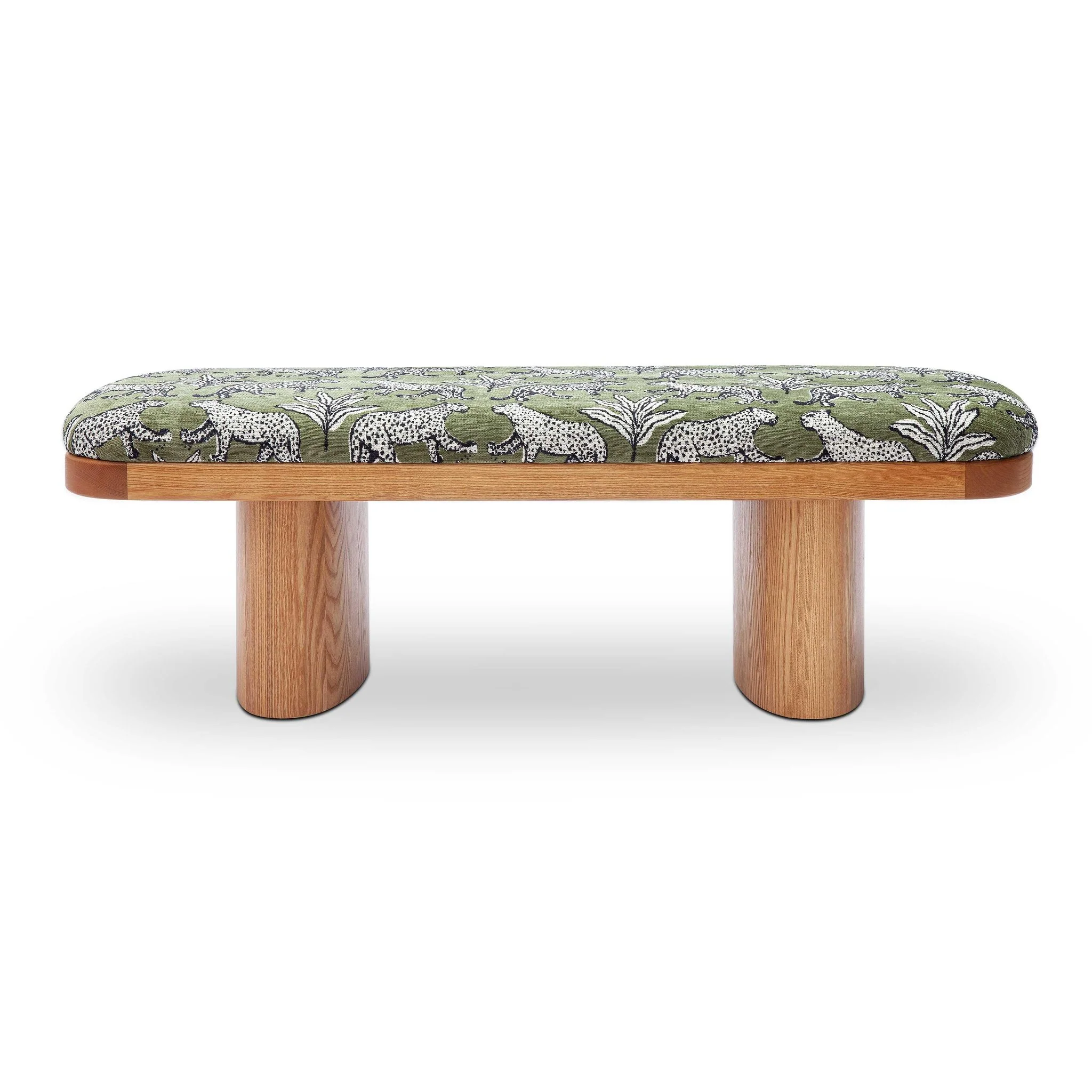 Ollie Olive Green Leopard Jacquard Bench - Image 3
