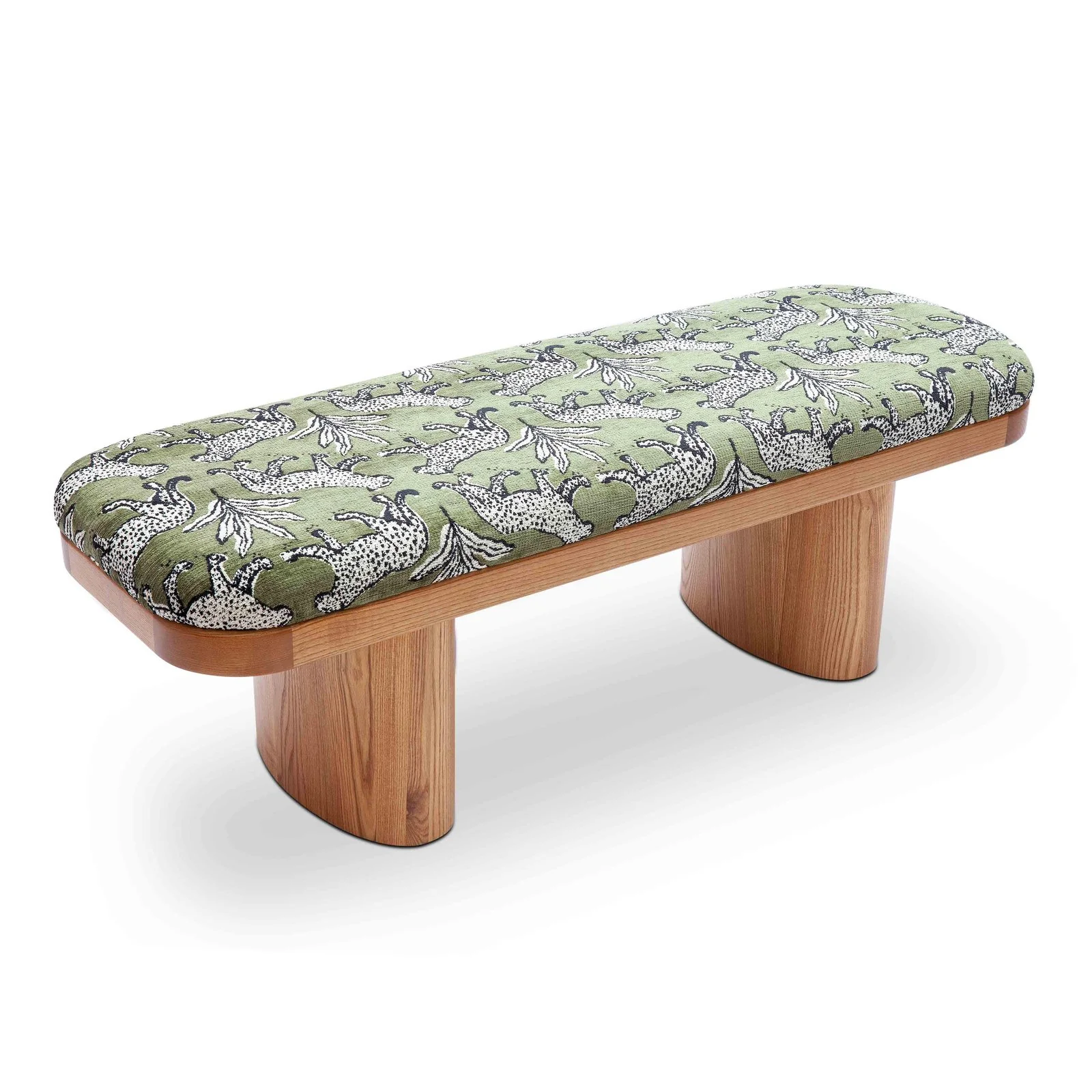 Ollie Olive Green Leopard Jacquard Bench - Image 4