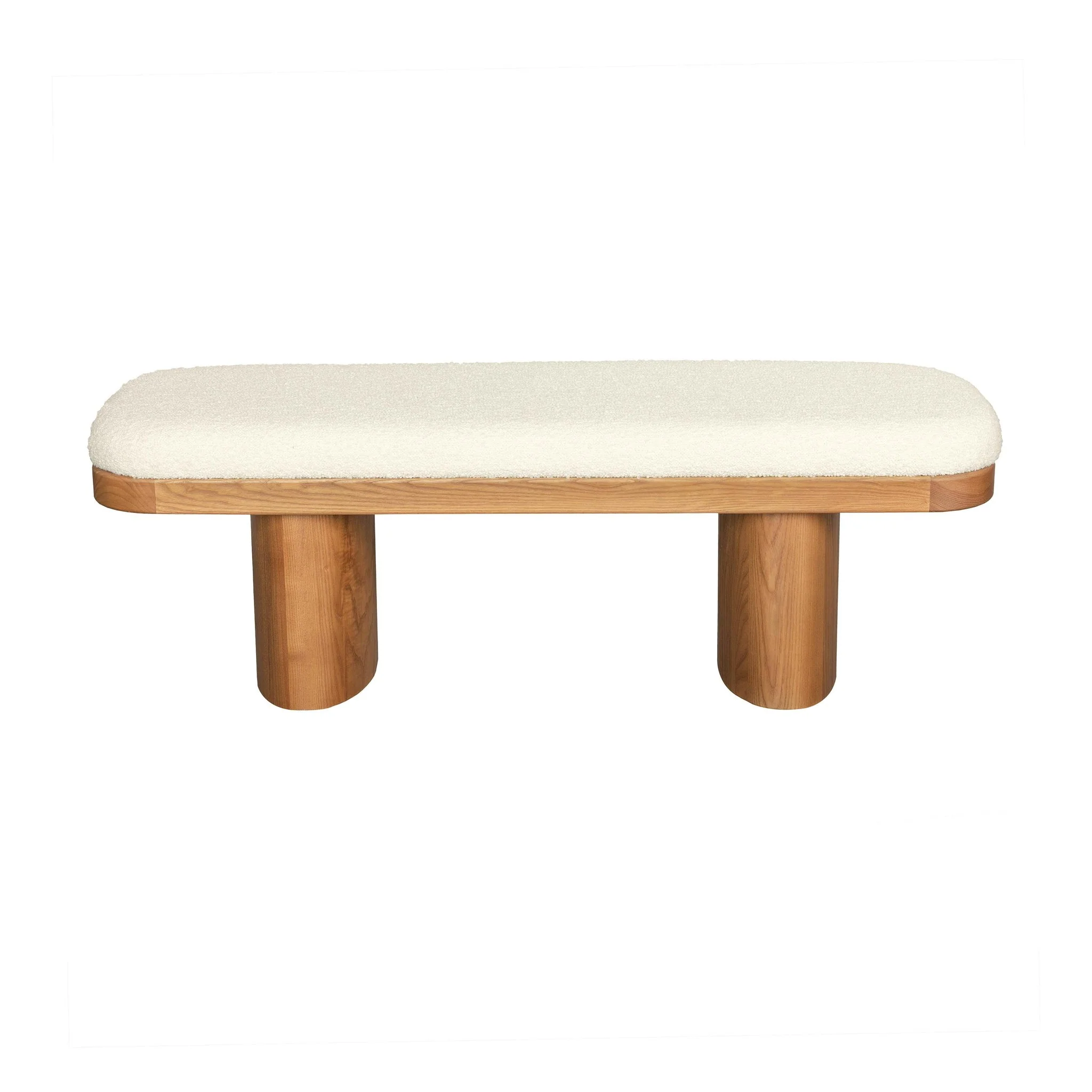 Ollie White Performance Boucle Wooden Bench - Image 3