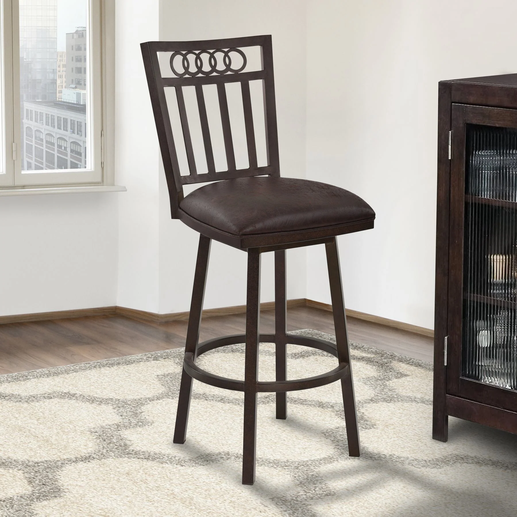 Olympia 26" Bar Height Metal Swivel Barstool in Bandero Espresso Fabric and Auburn Bay Finish - Image 6