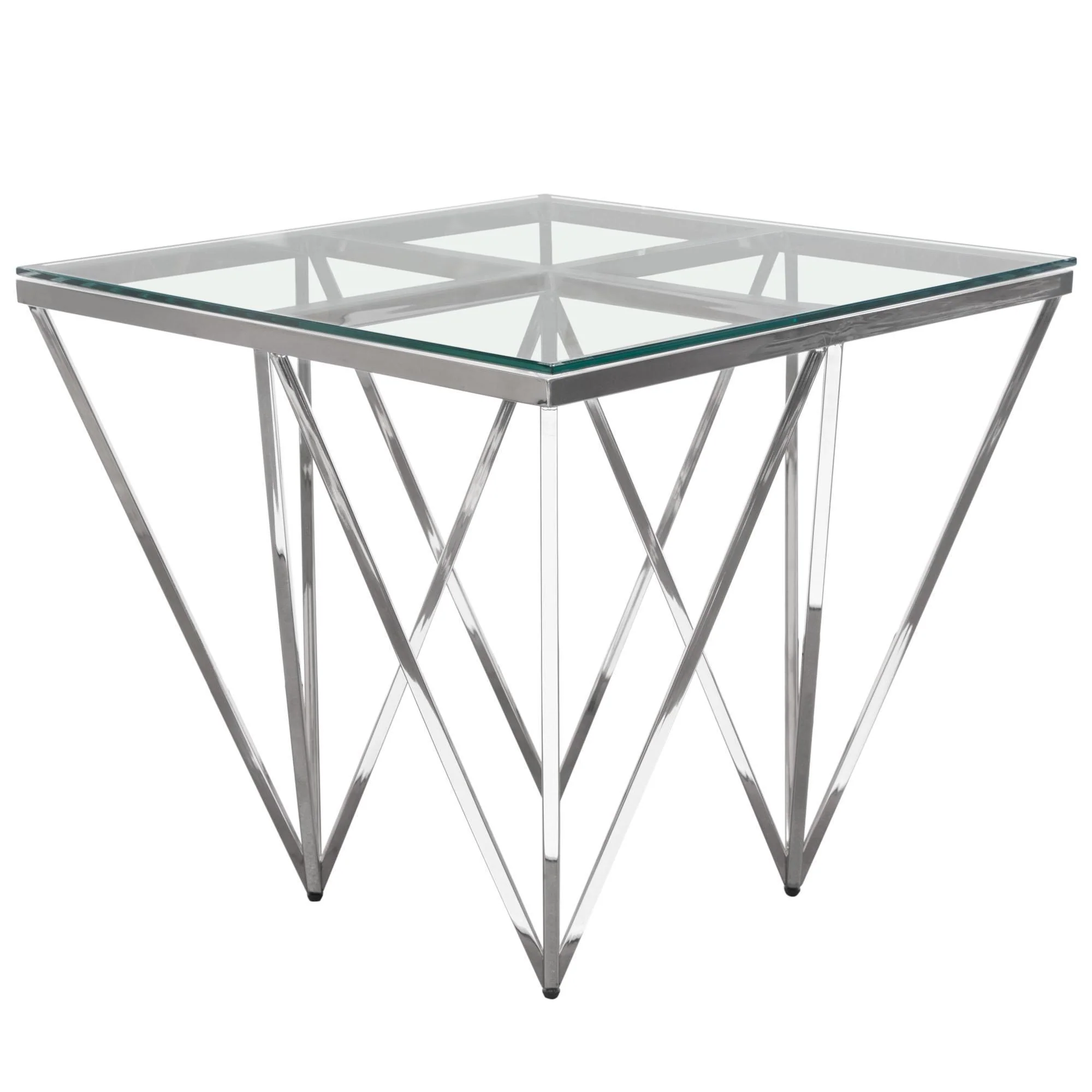 Omni Square End Table with Clear Tempered Glass Top and Polished Stainless Steel Base by Diamond Sofa - Image 3