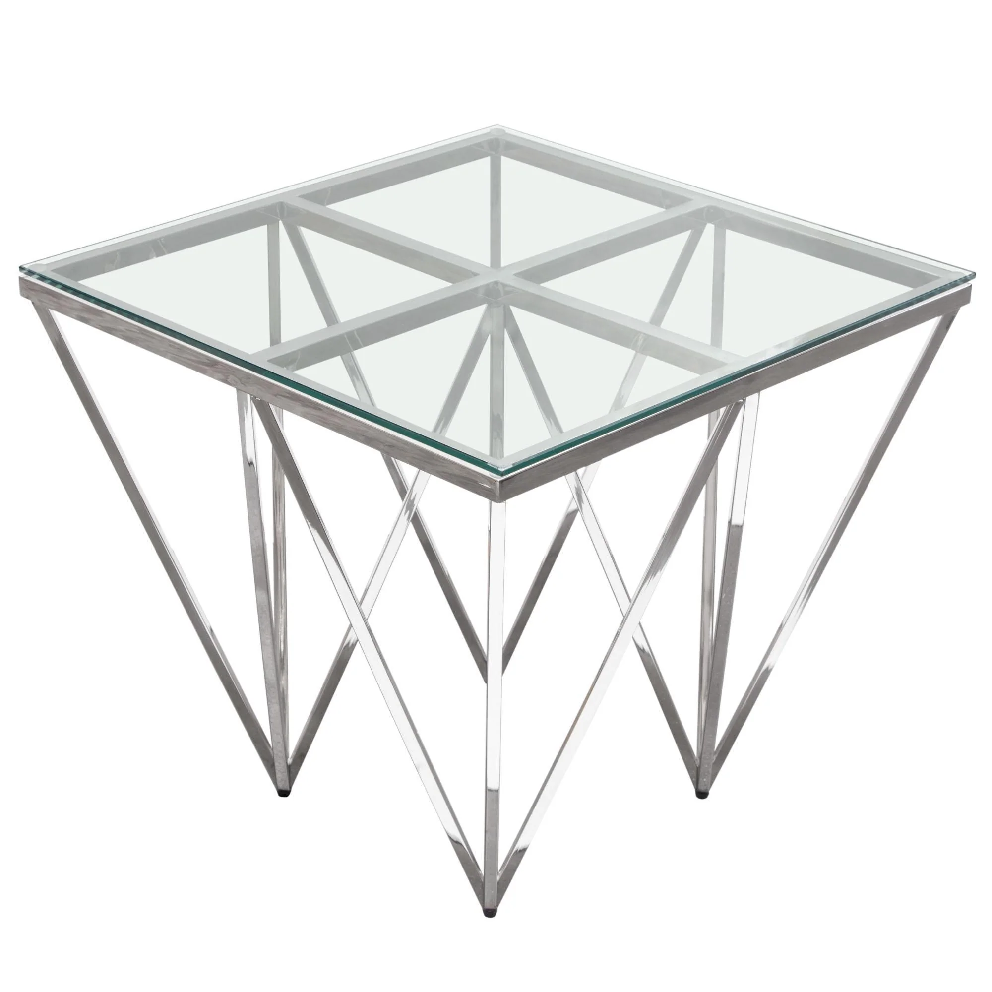 Omni Square End Table with Clear Tempered Glass Top and Polished Stainless Steel Base by Diamond Sofa - Image 6