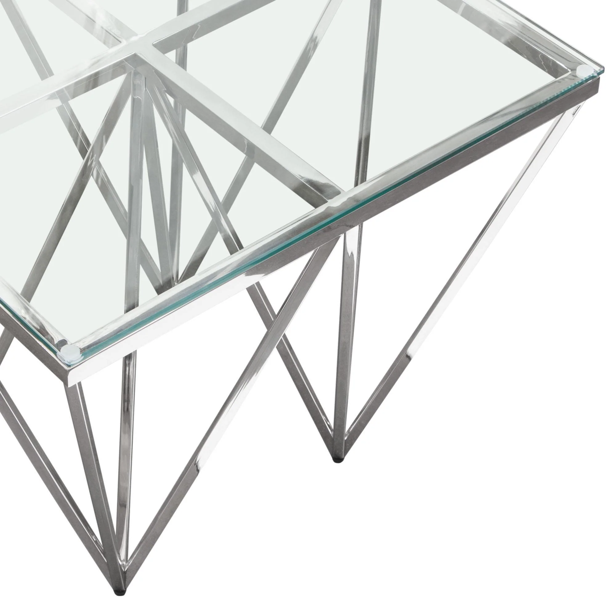 Omni Square End Table with Clear Tempered Glass Top and Polished Stainless Steel Base by Diamond Sofa - Image 7