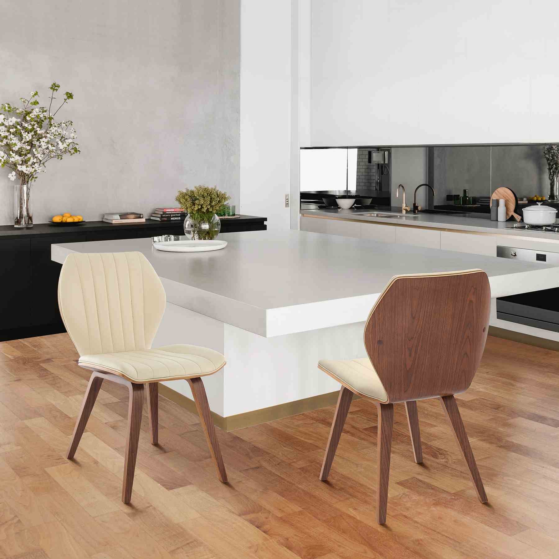 Ontario Cream Faux Leather and Walnut Wood Dining Chairs - Set of 2 - Image 9