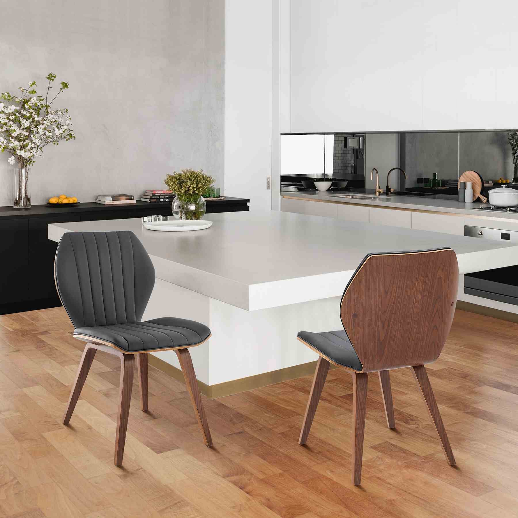 Ontario Gray Faux Leather and Walnut Wood Dining Chairs - Set of 2 - Image 9