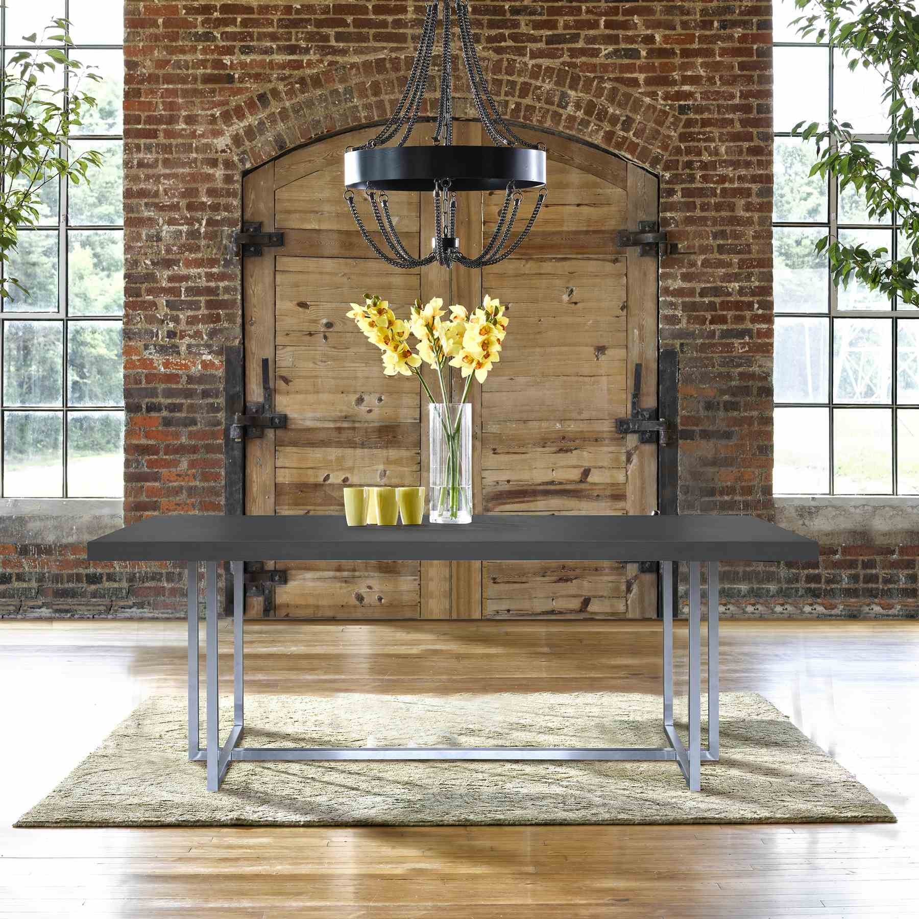 Opal Contemporary Dining Table in Brushed Stainless Steel Finish with Gray Top - Image 2