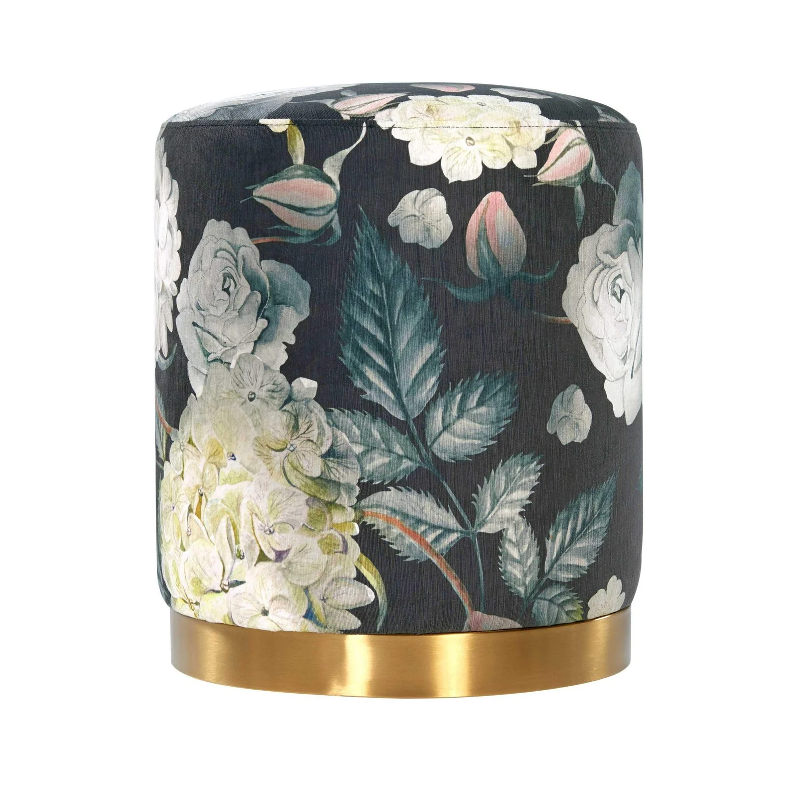 Opal Floral Velvet Ottoman with Gold Base - Image 3