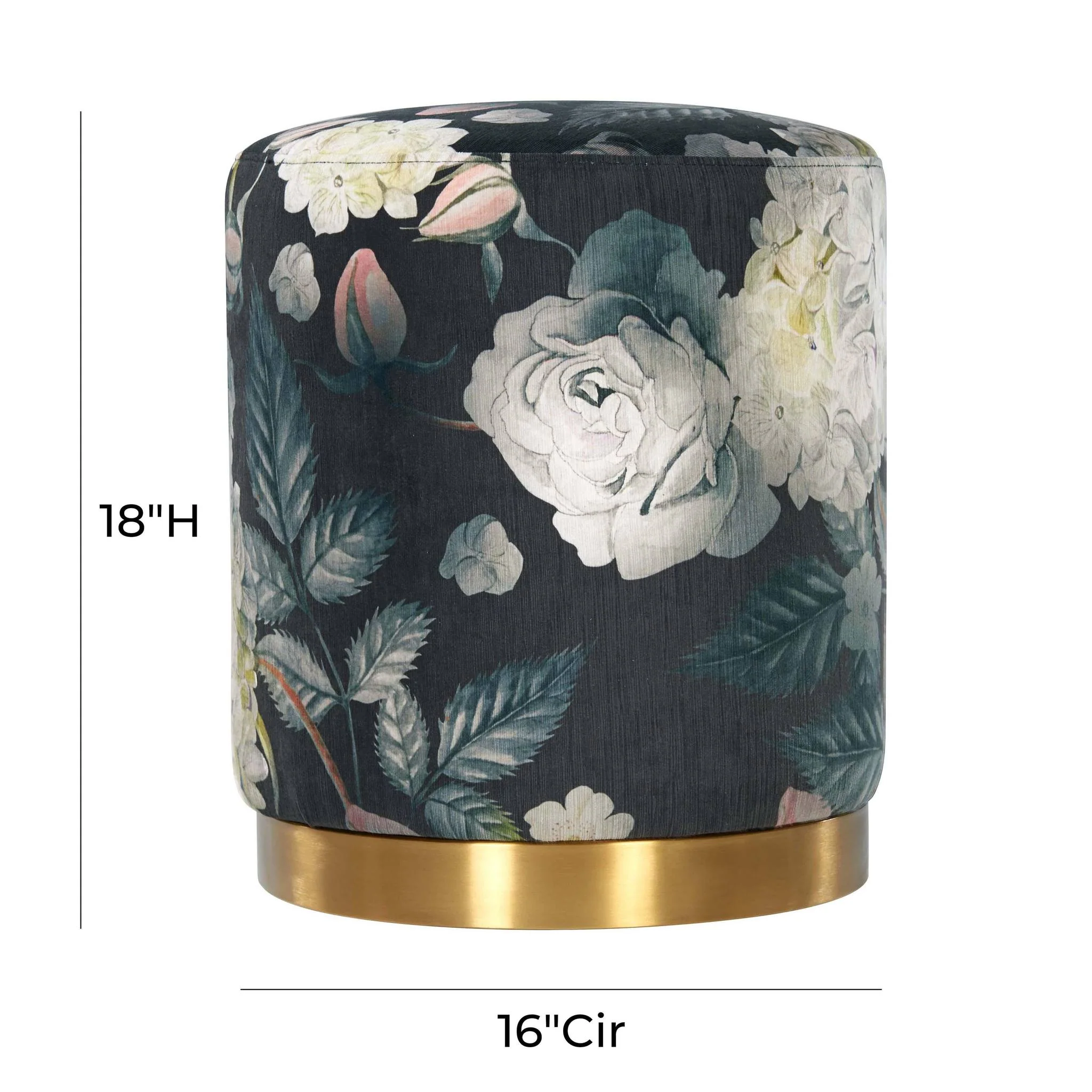 Opal Floral Velvet Ottoman with Gold Base - Image 6