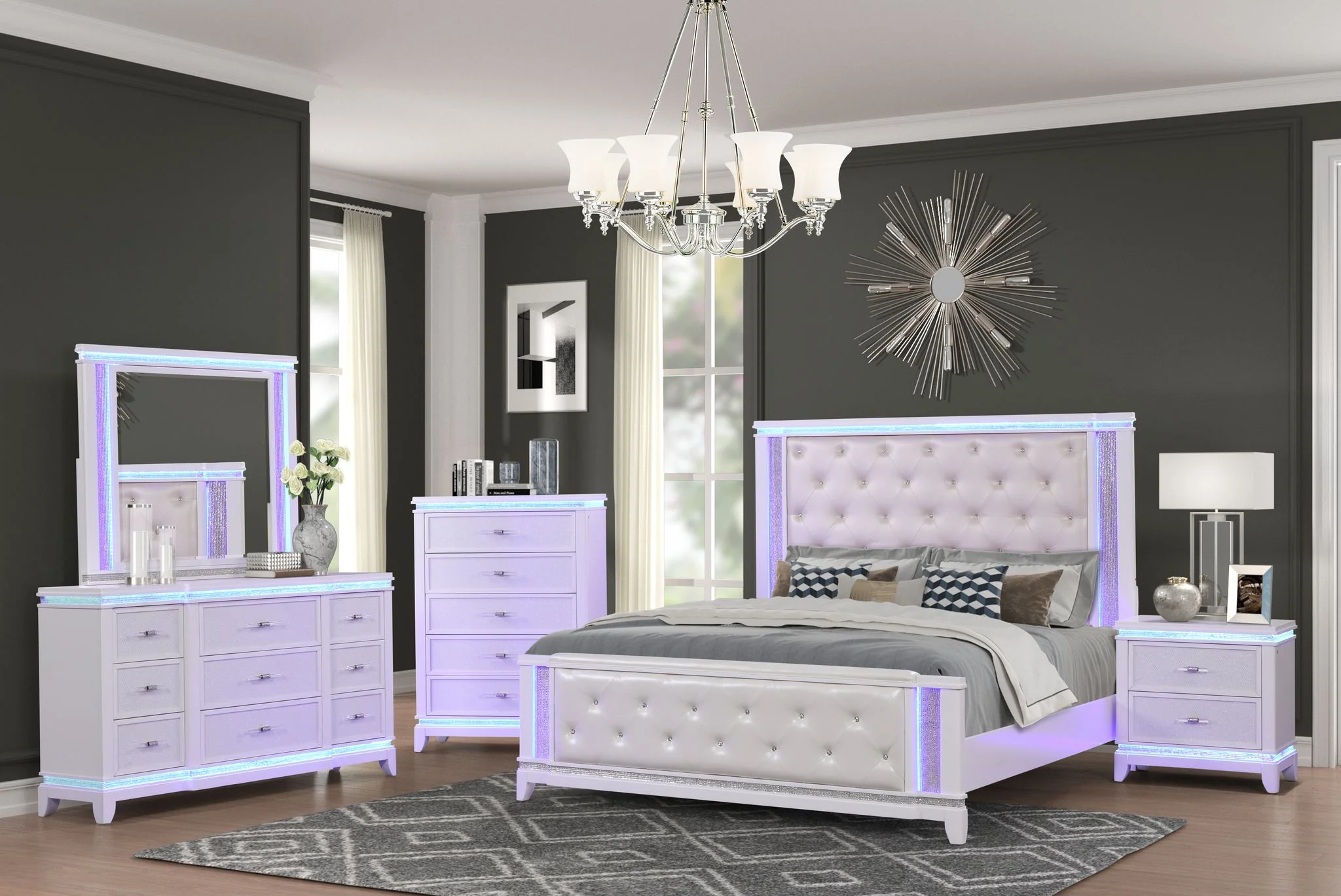 Opium King 5 Pc Bedroom Set Milky White - Image 23