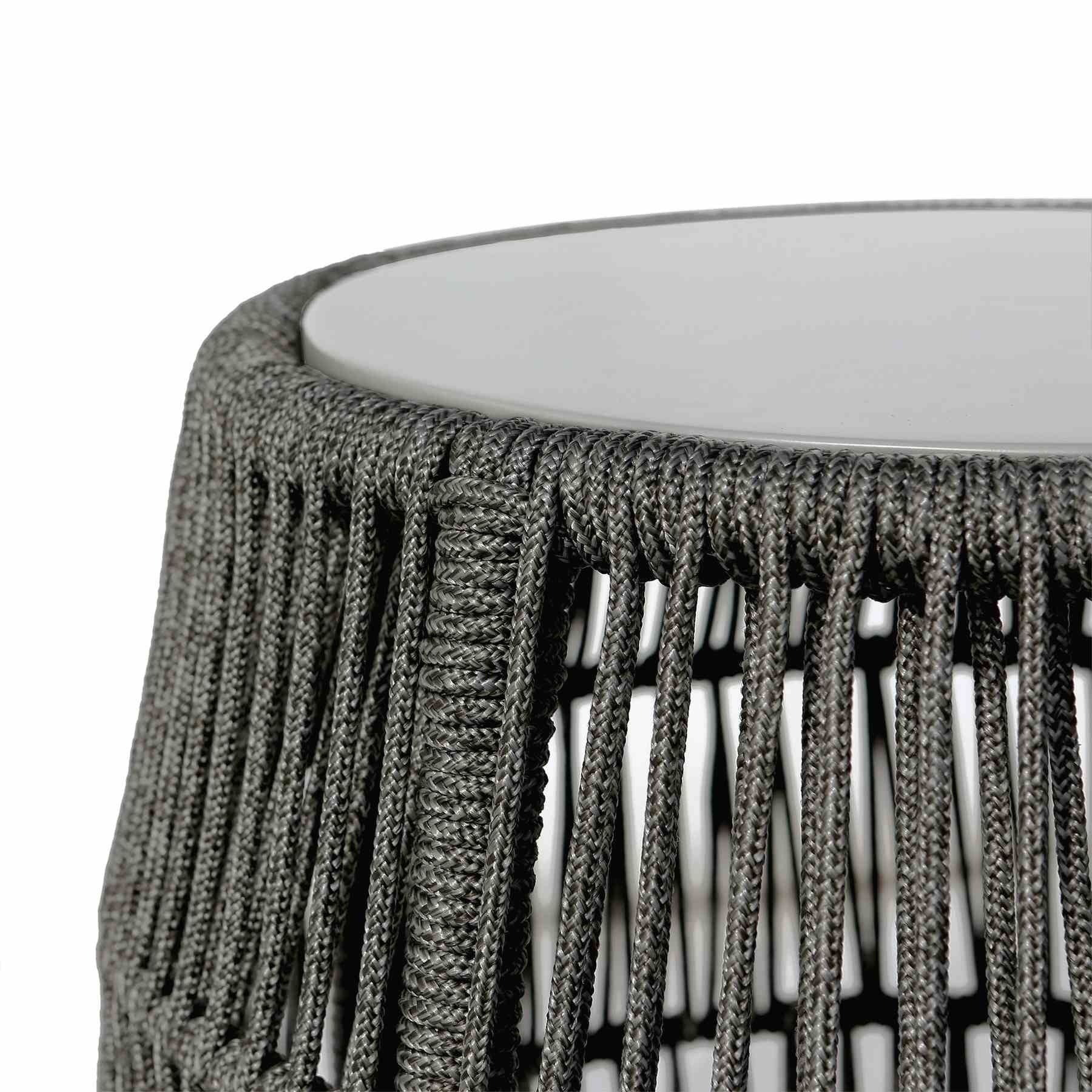 Opus Indoor Outdoor Garden Stool End Table in Charcoal Rope and Gray Superstone - Image 2