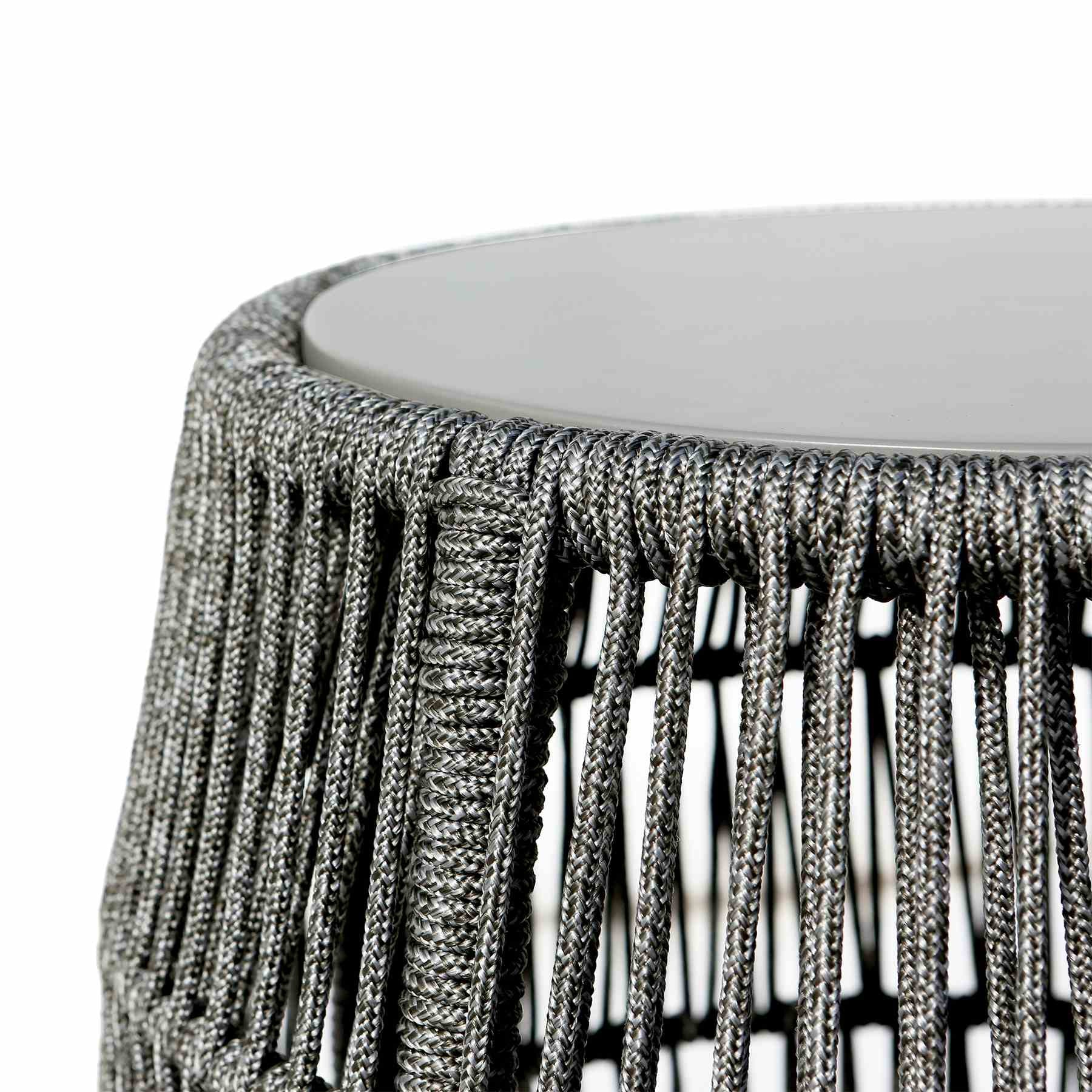 Opus Indoor Outdoor Garden Stool End Table in Gray Rope and Gray Superstone - Image 2