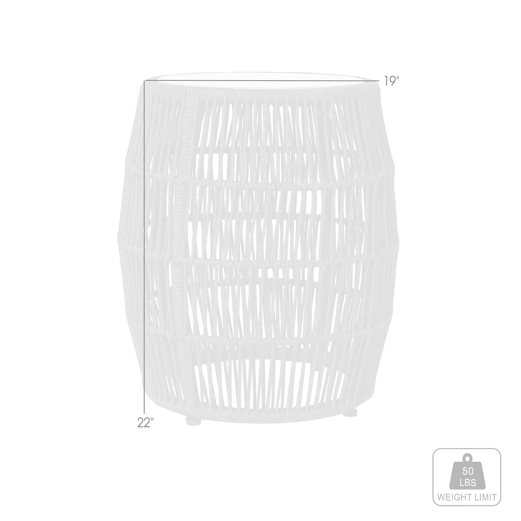 Opus Indoor Outdoor Garden Stool End Table in Gray Rope and Gray Superstone - Image 6