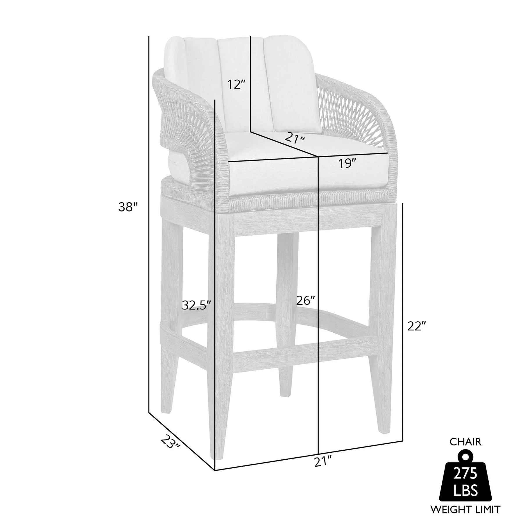 Orbit Outdoor Patio 26" Counter Stool in Weathered Eucalyptus Wood with Gray Rope and Taupe Olefin Cushions - Image 10