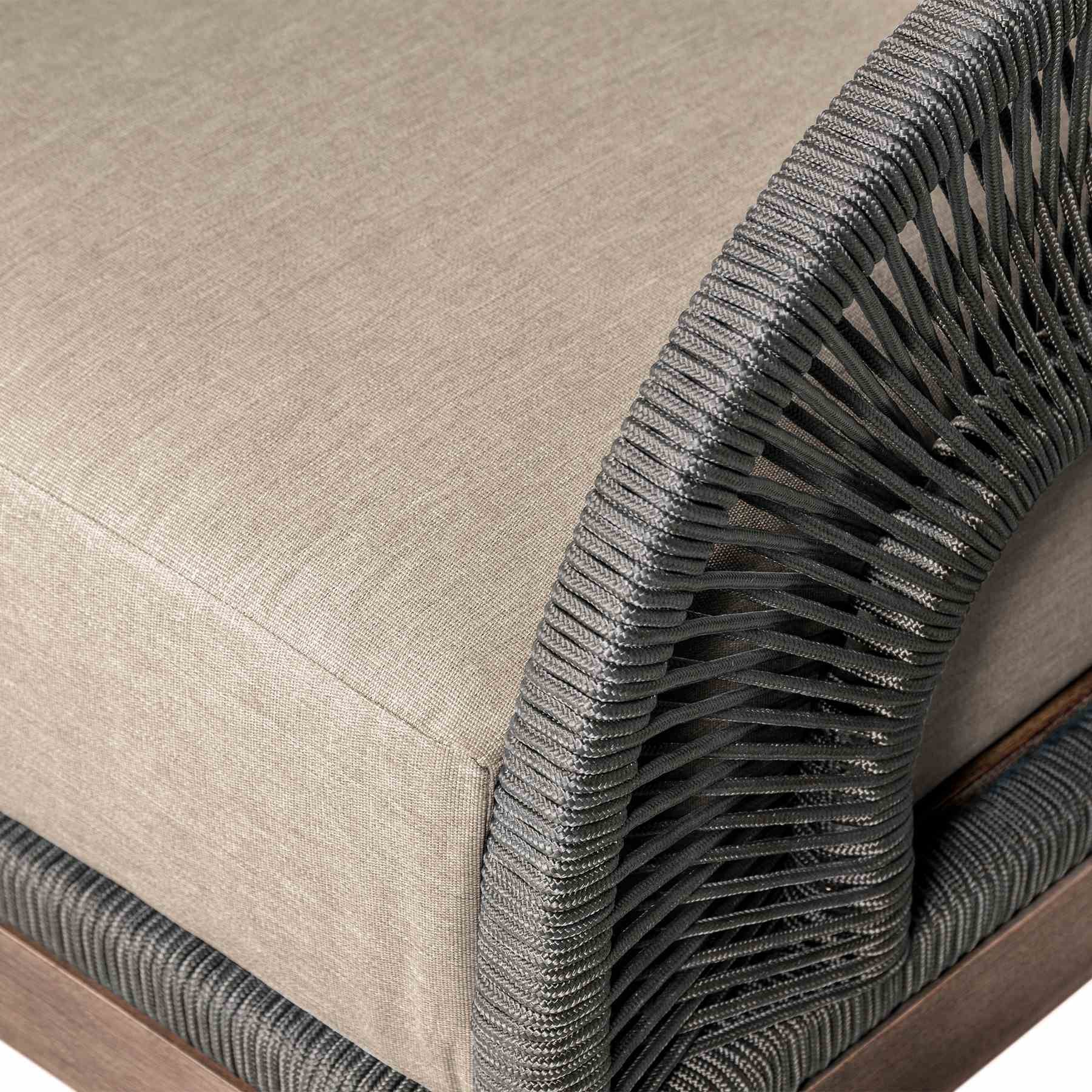 Orbit Outdoor Patio 4 Piece Conversation Set in Weathered Eucalyptus Wood with Gray Rope and Taupe Olefin Cushions - Image 10