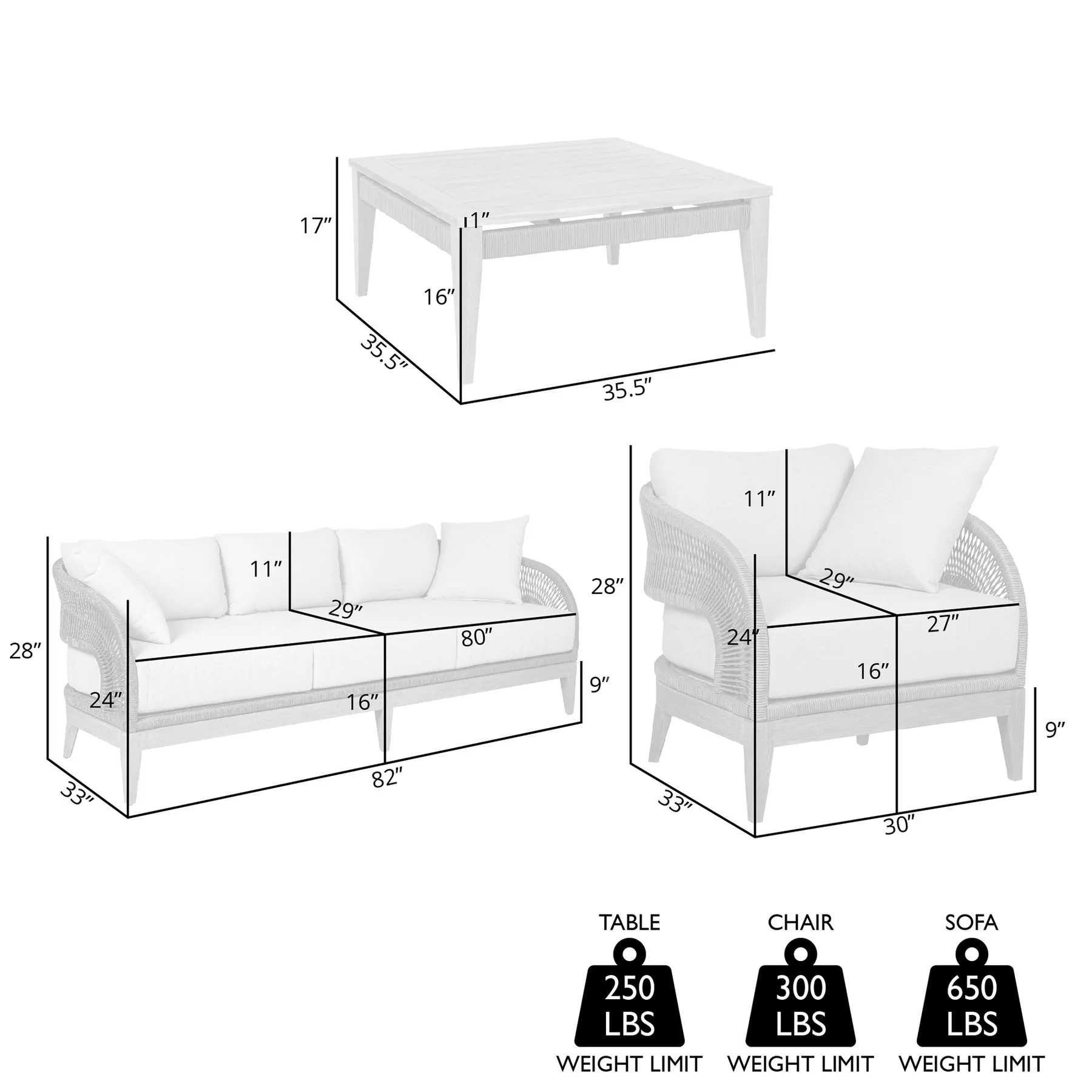 Orbit Outdoor Patio 4 Piece Conversation Set in Weathered Eucalyptus Wood with Gray Rope and Taupe Olefin Cushions - Image 11