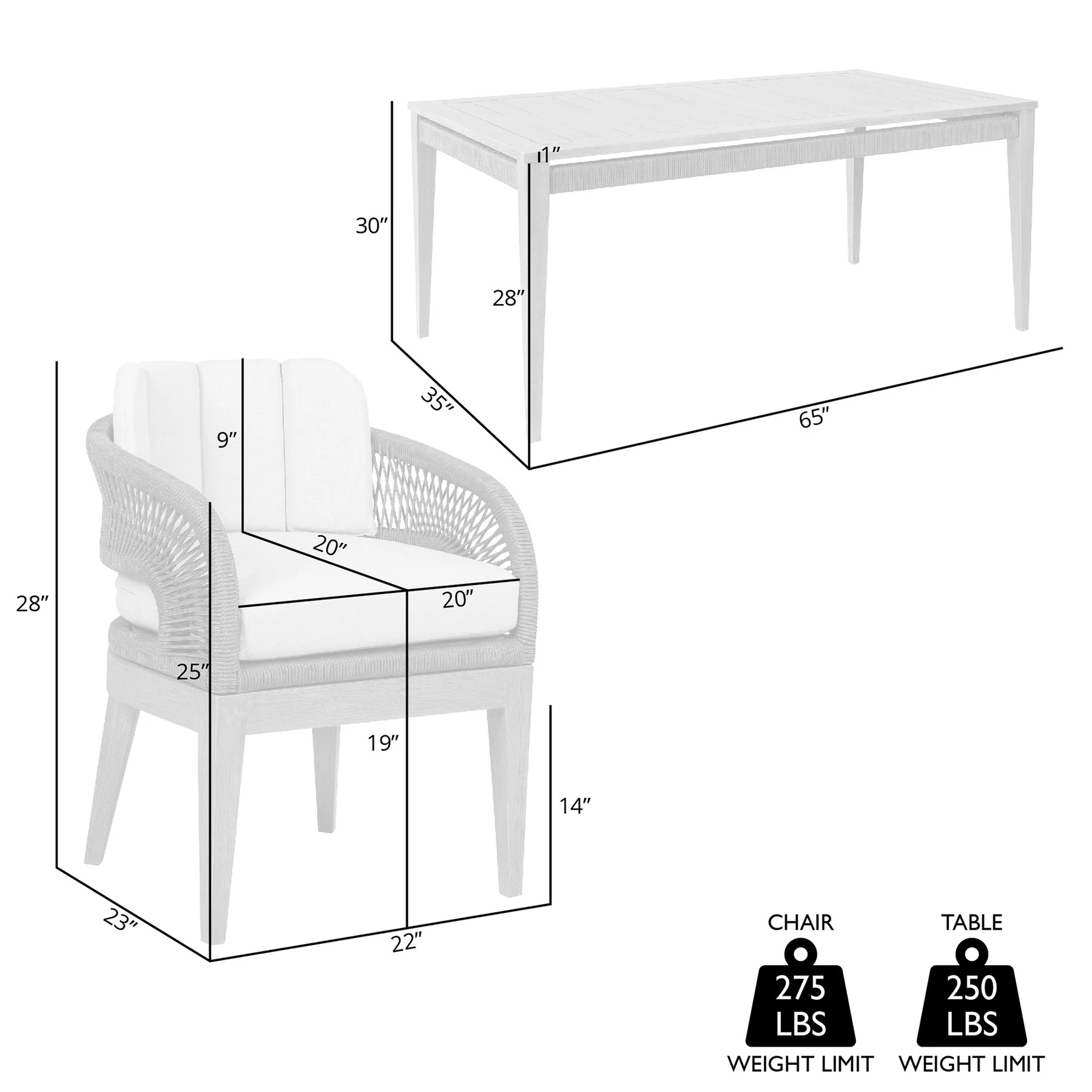 Orbit Outdoor Patio 5 Piece Dining Set in Weathered Eucalyptus Wood with Gray Rope and Taupe Olefin Cushions - Image 12