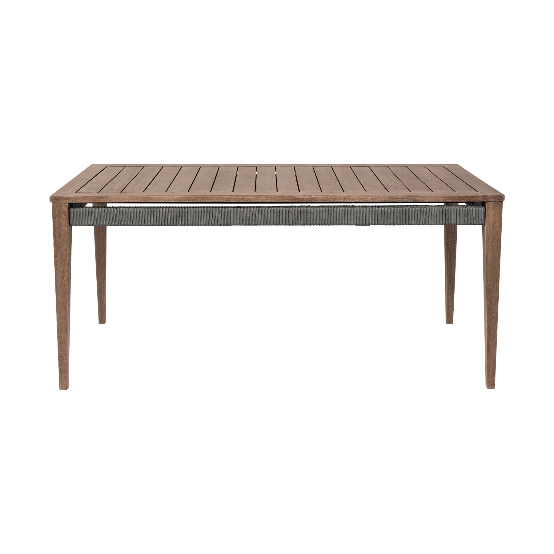 Orbit Outdoor Patio 5 Piece Dining Set in Weathered Eucalyptus Wood with Gray Rope and Taupe Olefin Cushions - Image 5