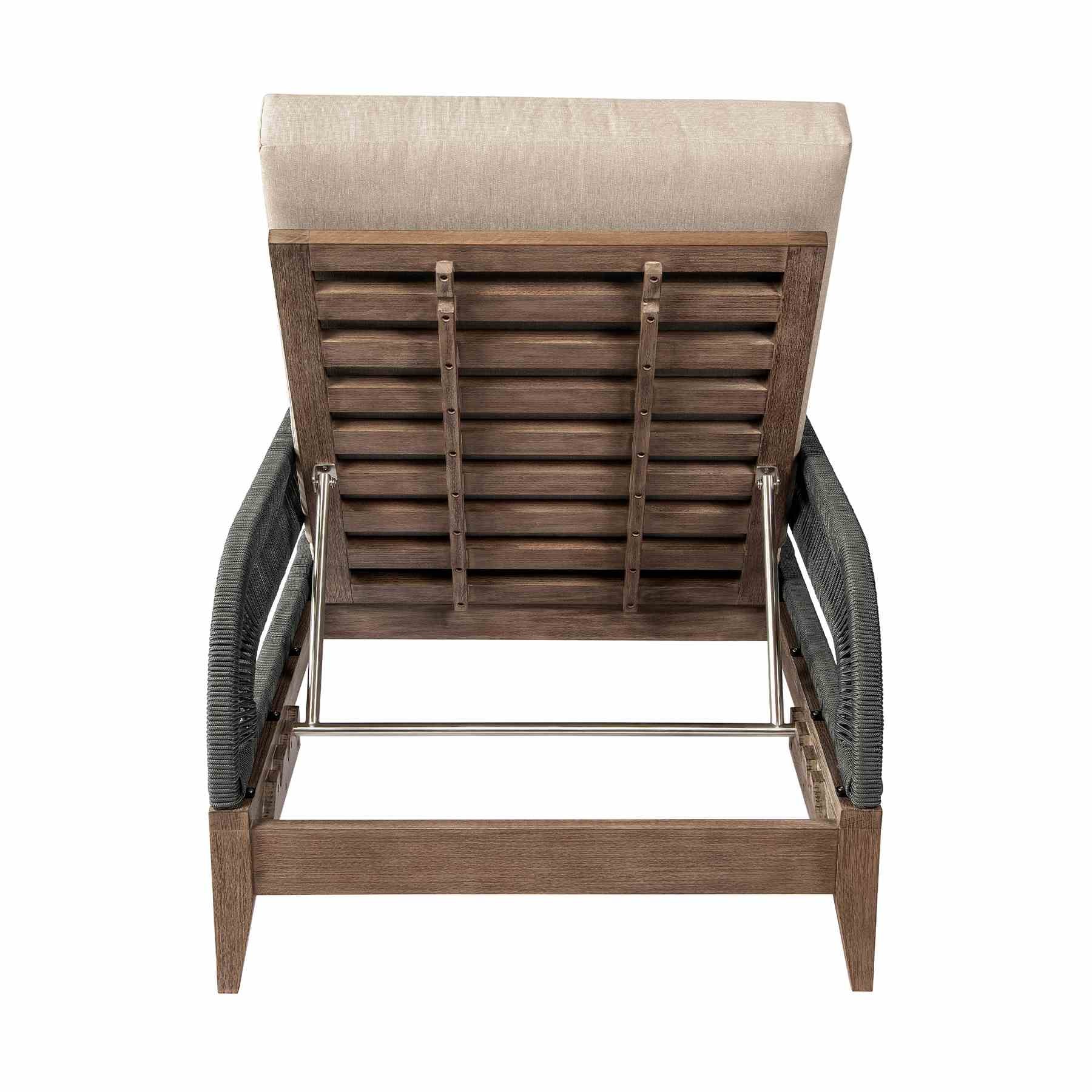 Orbit Outdoor Patio Chaise Lounge Chair in Weathered Eucalyptus Wood with Gray Rope and Taupe Olefin Cushions - Image 6