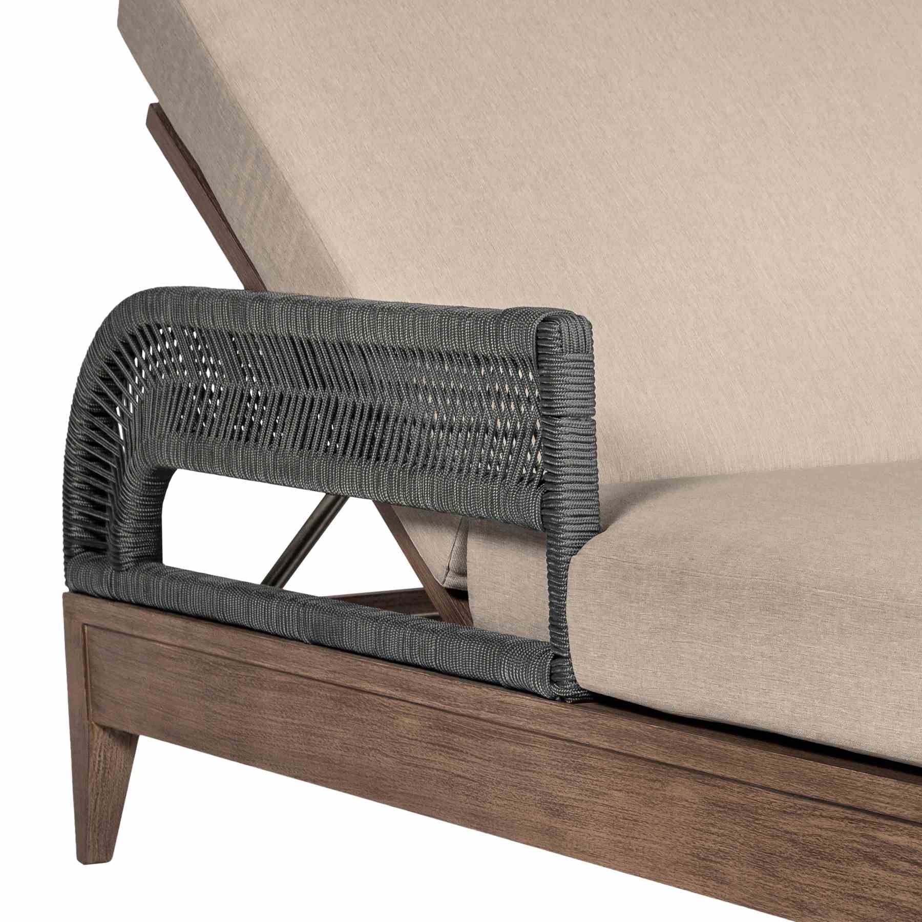 Orbit Outdoor Patio Chaise Lounge Chair in Weathered Eucalyptus Wood with Gray Rope and Taupe Olefin Cushions - Image 7