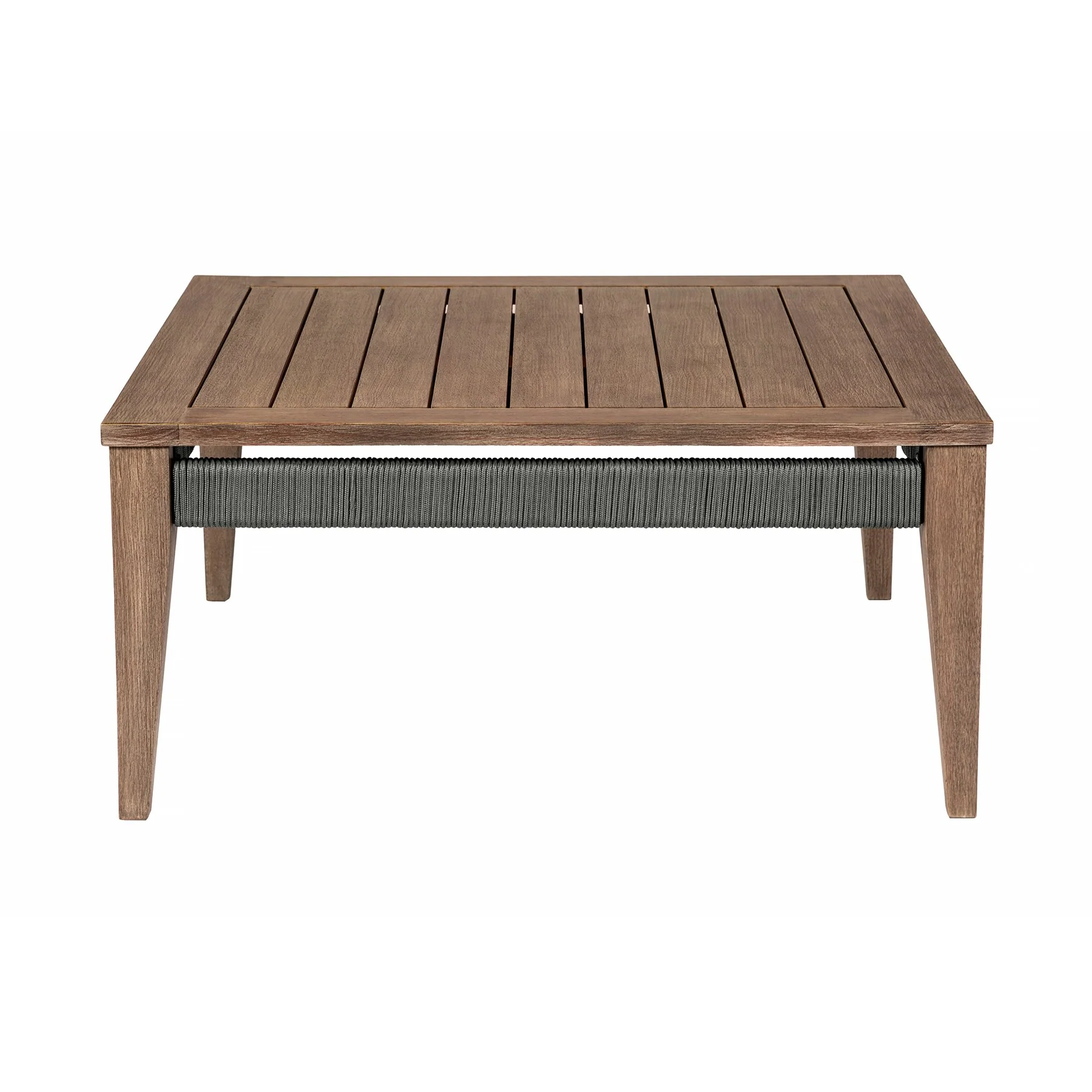 Orbit Square Outdoor Patio Coffee Table in Weathered Eucalyptus Wood - Image 2