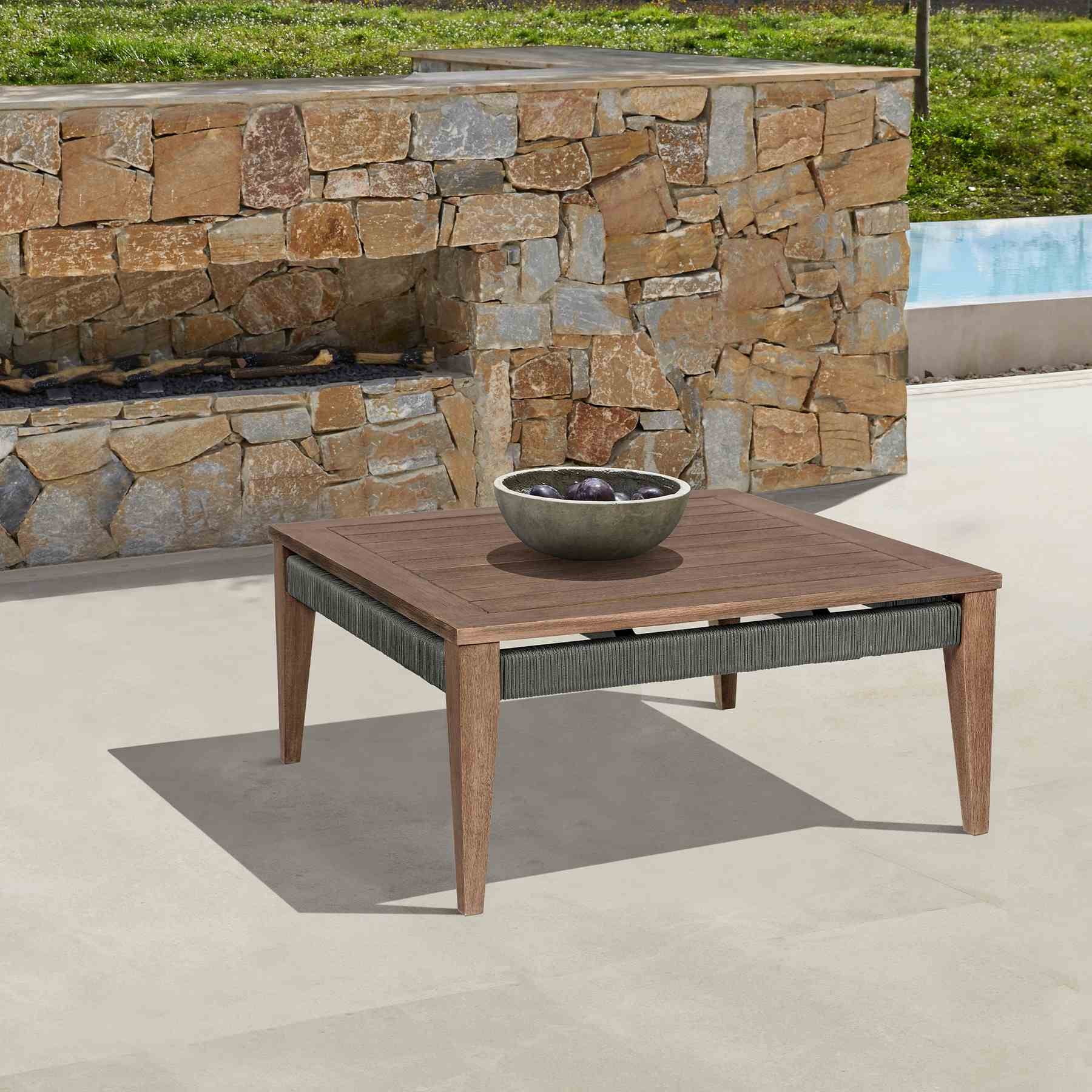 Orbit Square Outdoor Patio Coffee Table in Weathered Eucalyptus Wood - Image 8