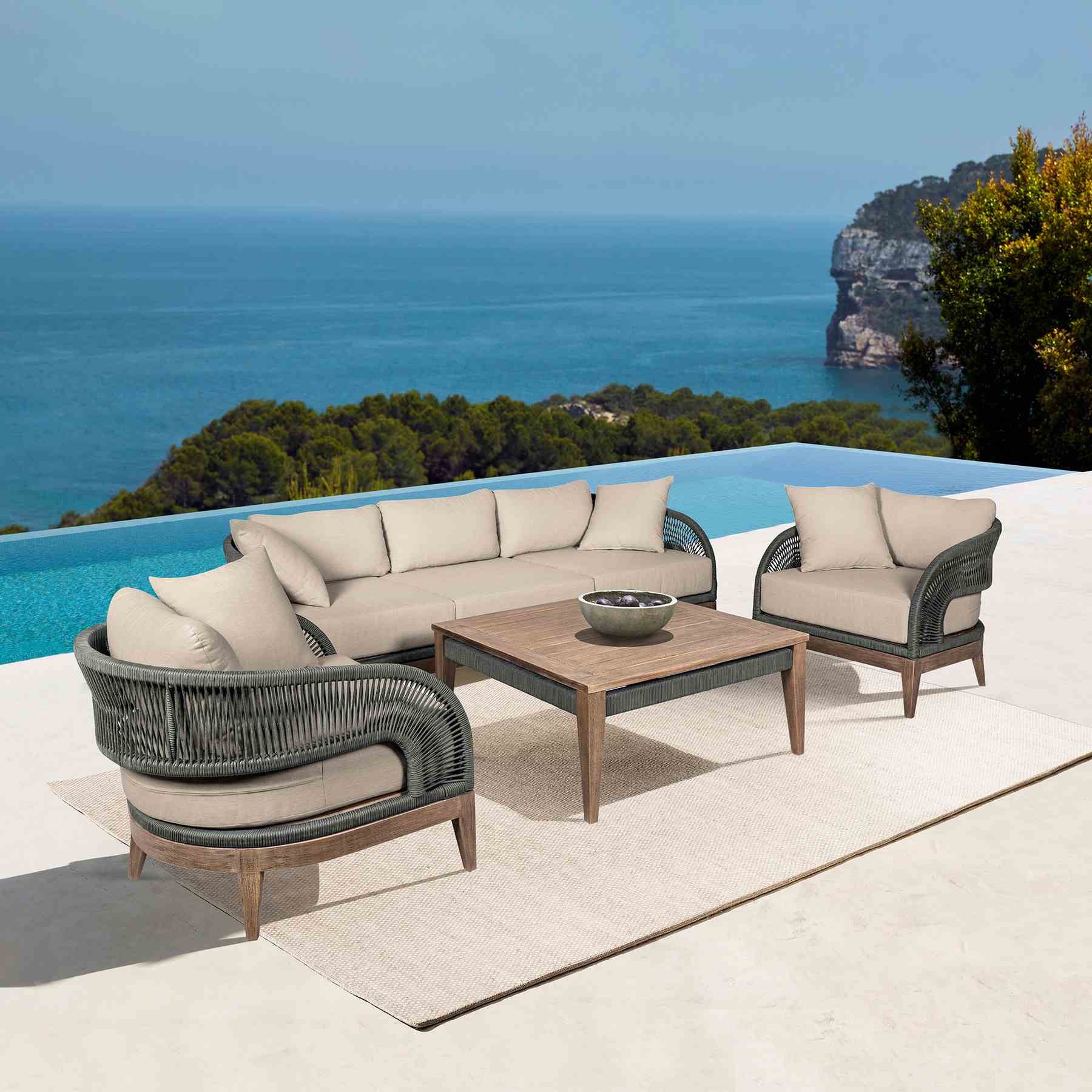 Orbit Square Outdoor Patio Coffee Table in Weathered Eucalyptus Wood - Image 9