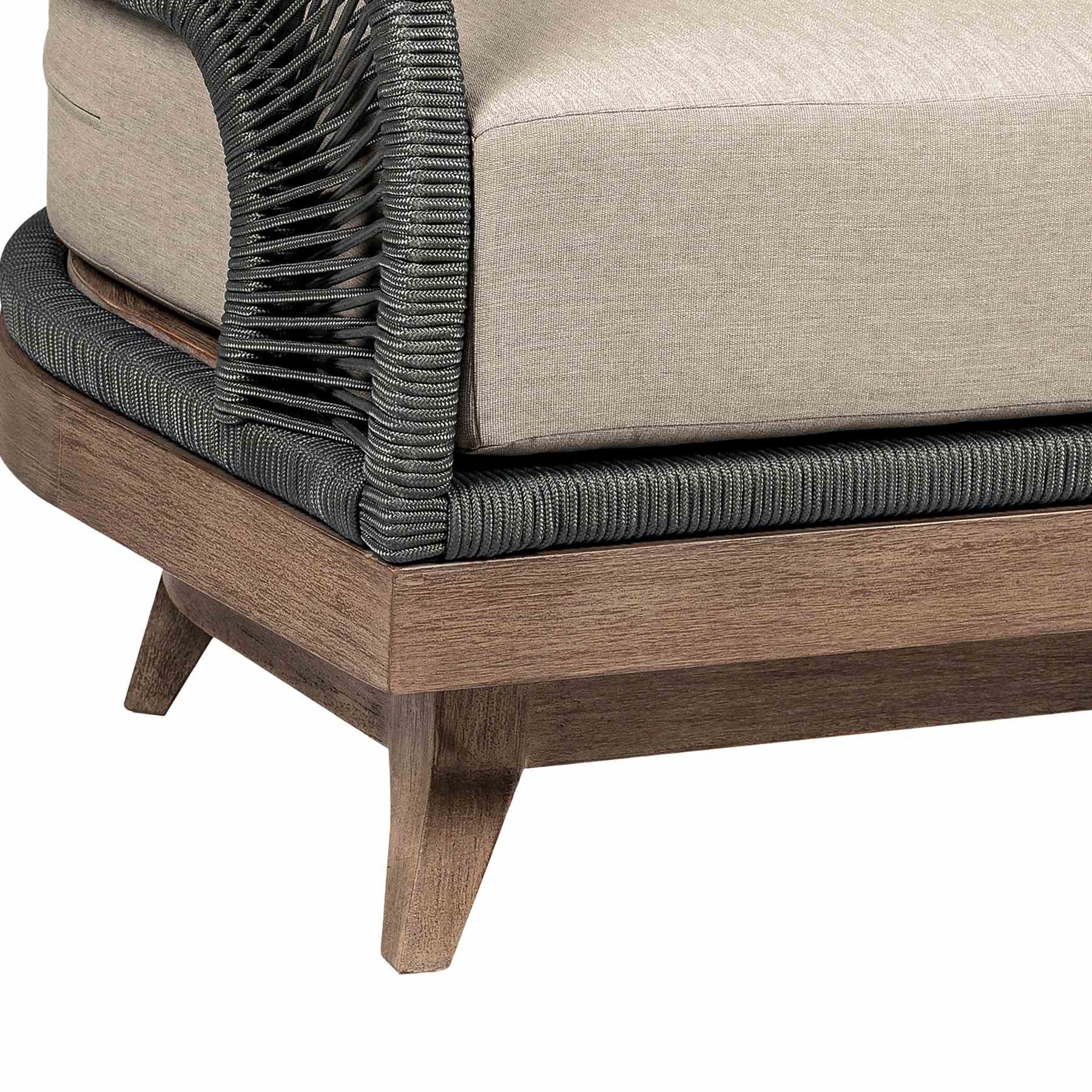 Orbit Swivel Outdoor Patio Chair in Weathered Eucalyptus Wood with Gray Rope and Taupe Olefin Cushions - Image 7