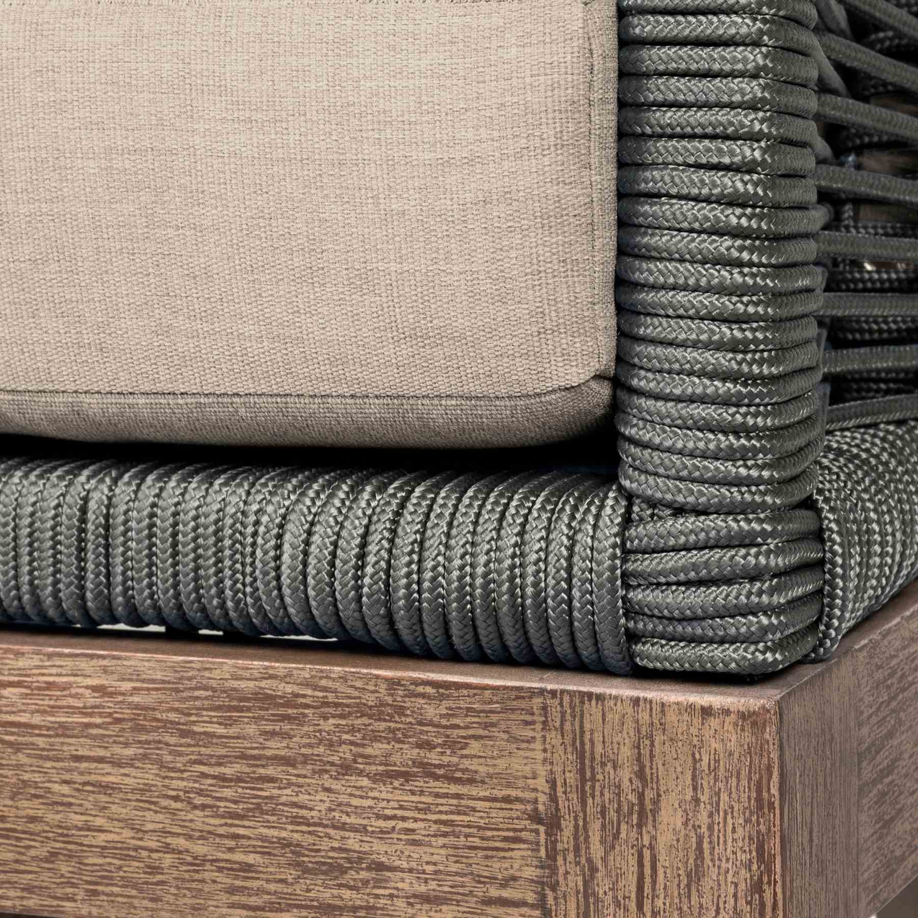 Orbit Swivel Outdoor Patio Chair in Weathered Eucalyptus Wood with Gray Rope and Taupe Olefin Cushions - Image 8