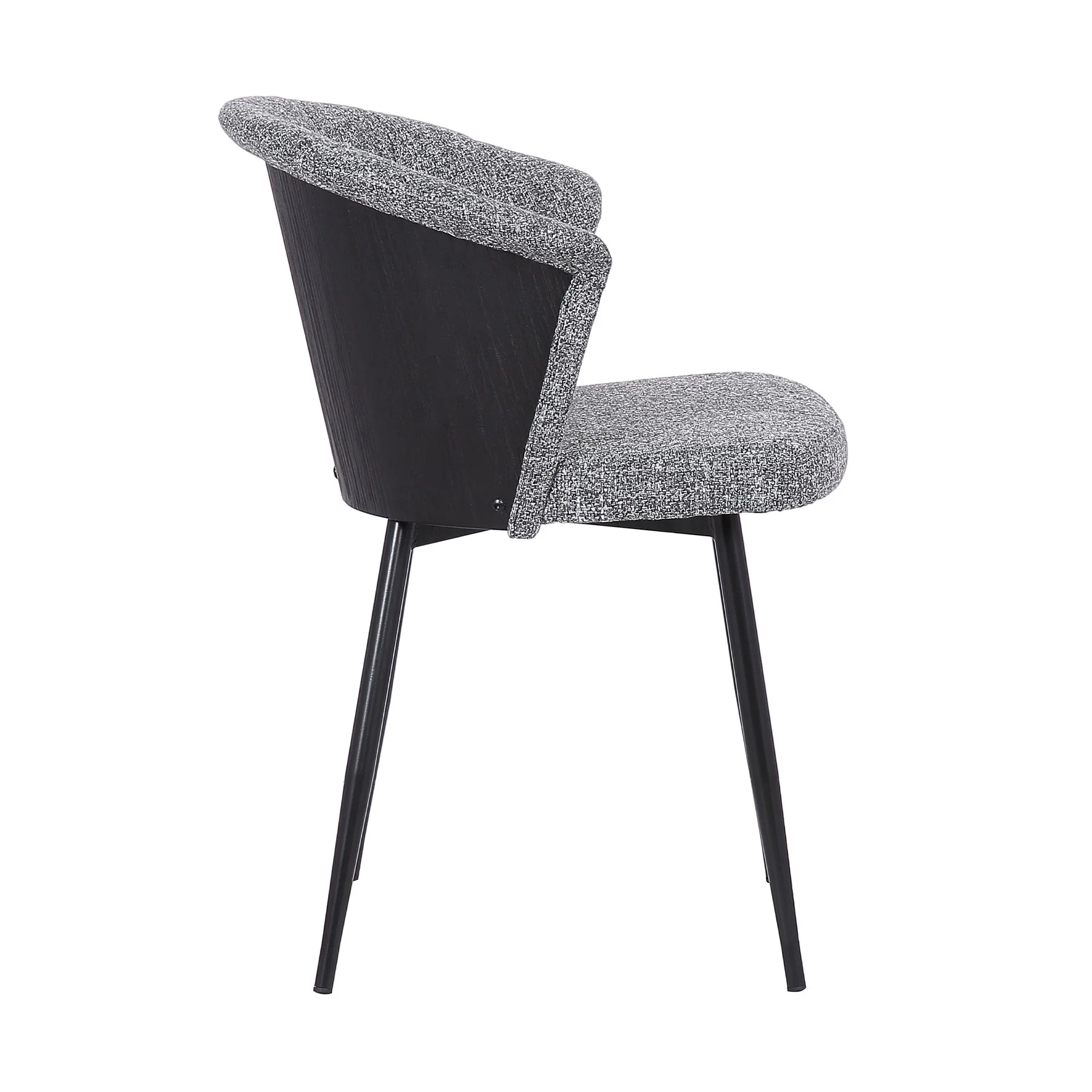 Orchid Contemporary Dining Chair in Black Powder Coated Finish with Gray Fabric and Black Brushed Wood Finish Back - Image 3