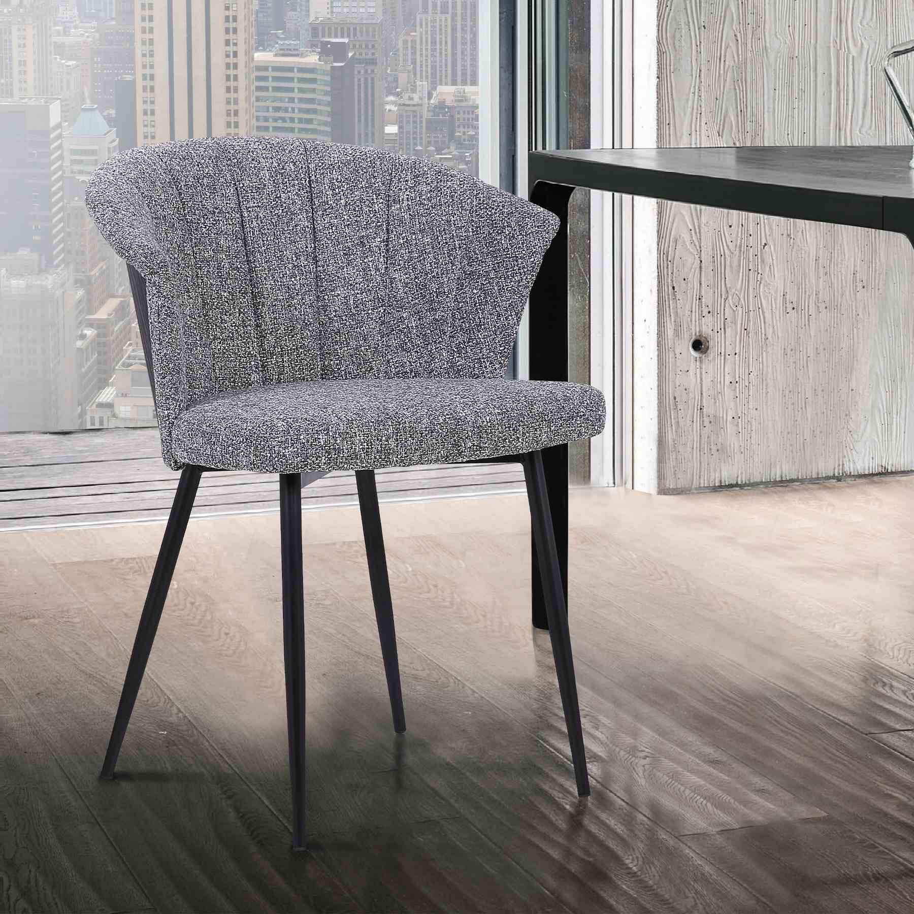Orchid Contemporary Dining Chair in Black Powder Coated Finish with Gray Fabric and Black Brushed Wood Finish Back - Image 6