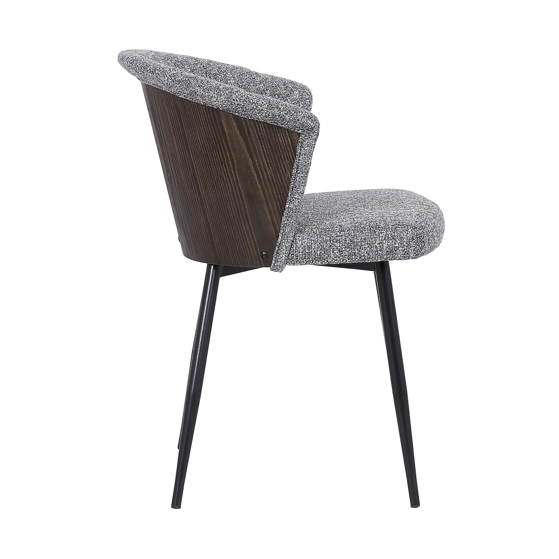 Orchid Mid-Century Dining Chair in Black Powder Coated Finish with Gray Fabric and Walnut Glazed Finish Back - Image 3