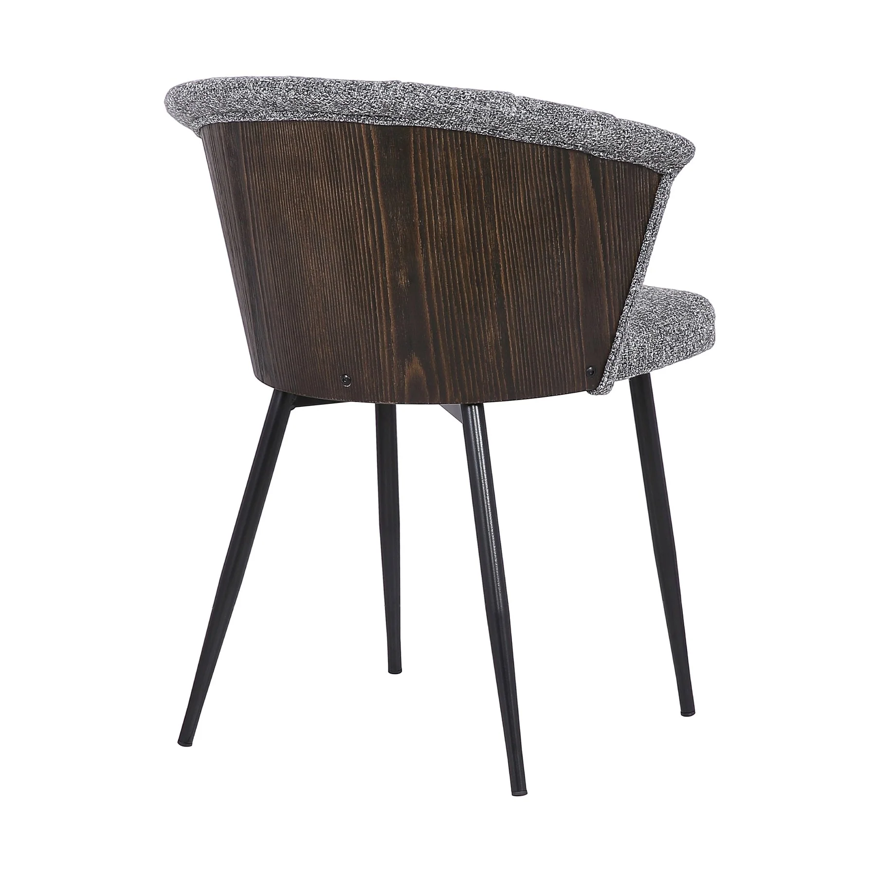 Orchid Mid-Century Dining Chair in Black Powder Coated Finish with Gray Fabric and Walnut Glazed Finish Back - Image 4