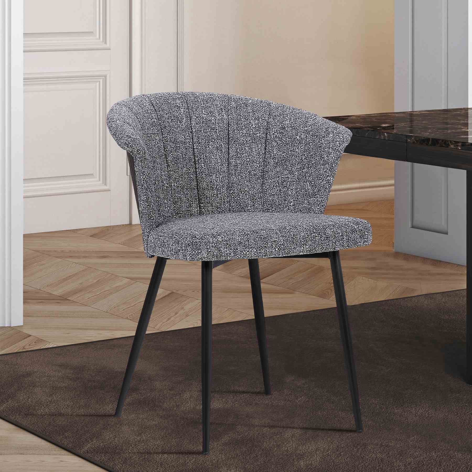 Orchid Mid-Century Dining Chair in Black Powder Coated Finish with Gray Fabric and Walnut Glazed Finish Back - Image 6