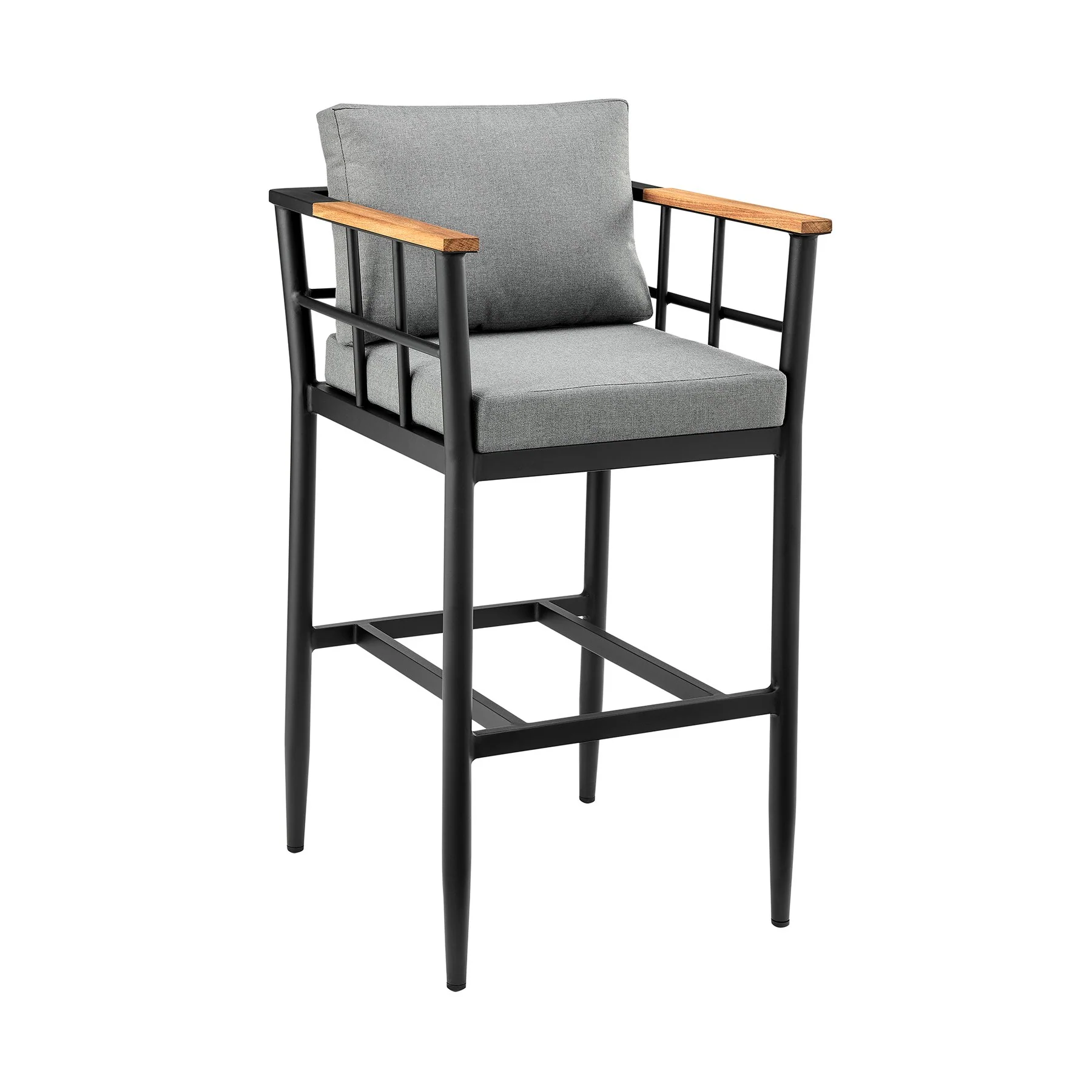 Orlando Outdoor Patio 5-Piece Bar Table Set in Aluminum with Gray Cushions - Image 2