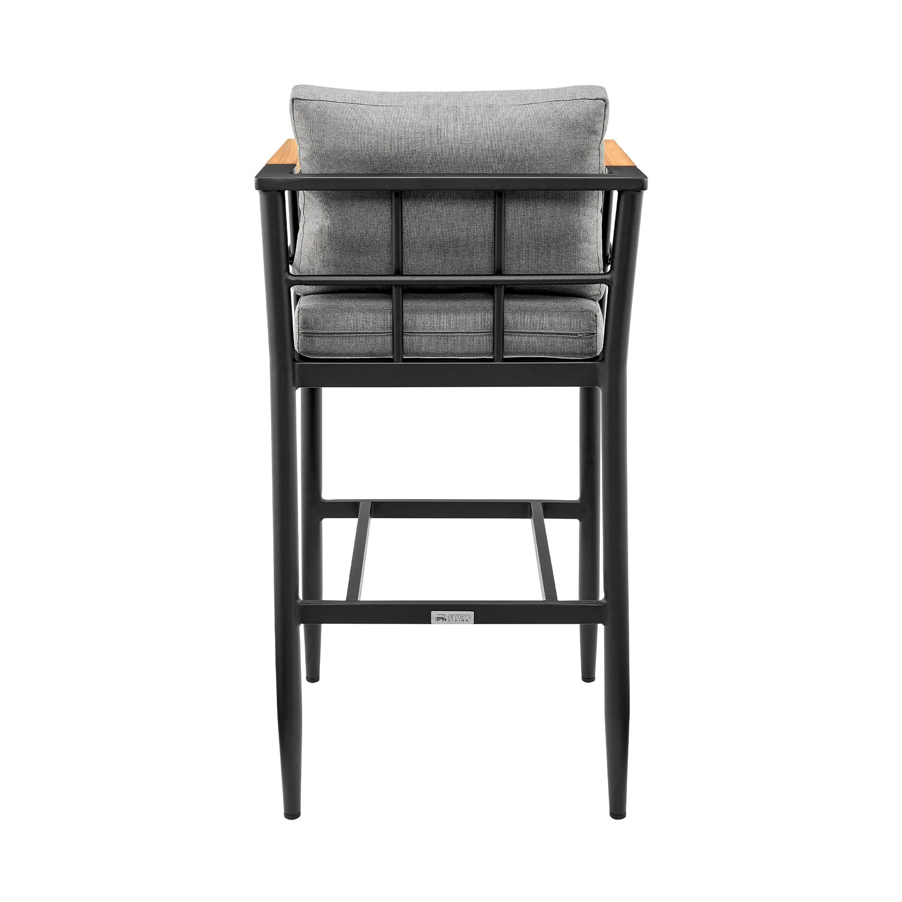 Orlando Outdoor Patio Counter Height Bar Stool in Aluminum and Teak with Gray Cushions - Image 5