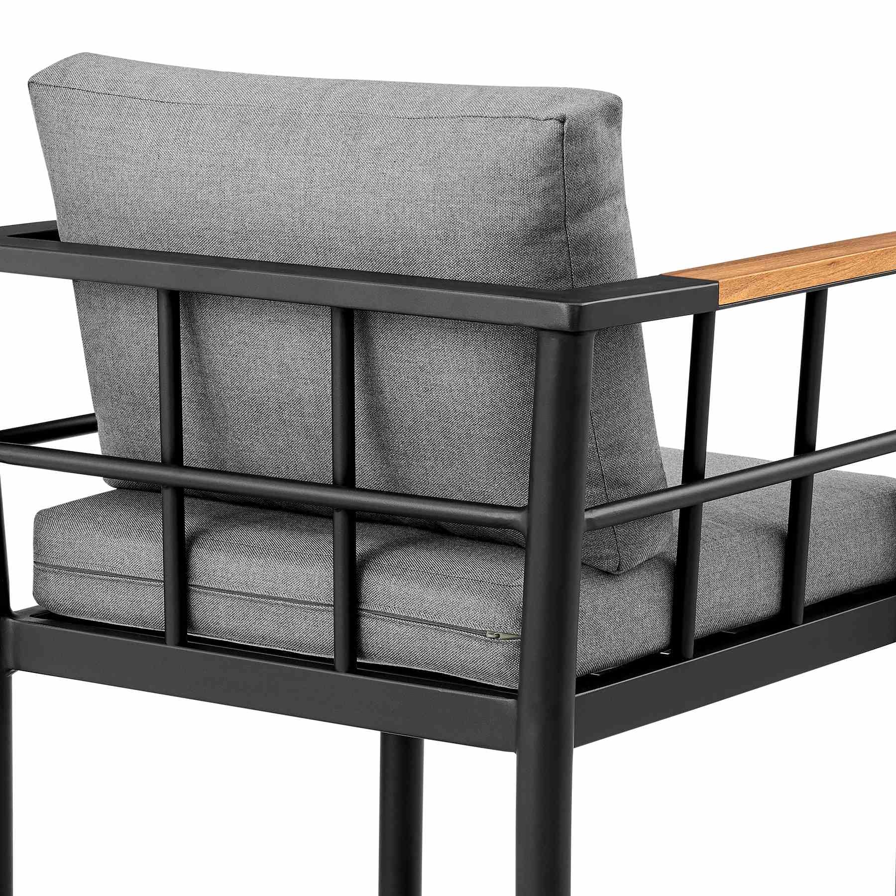 Orlando Outdoor Patio Counter Height Bar Stool in Aluminum and Teak with Gray Cushions - Image 7