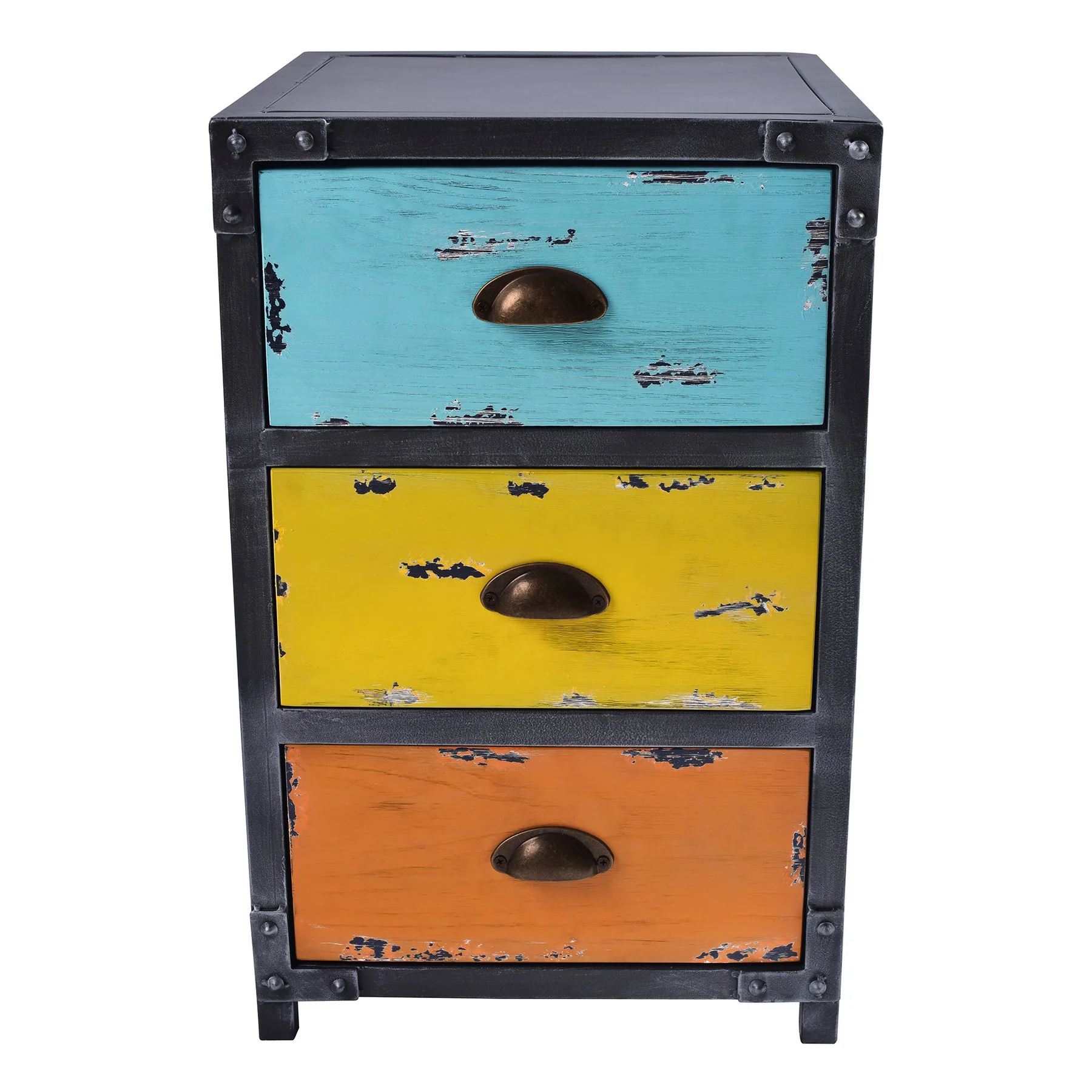 Oskar Industrial 3-Drawer End Table in Industrial Gray and Pine Wood - Image 2