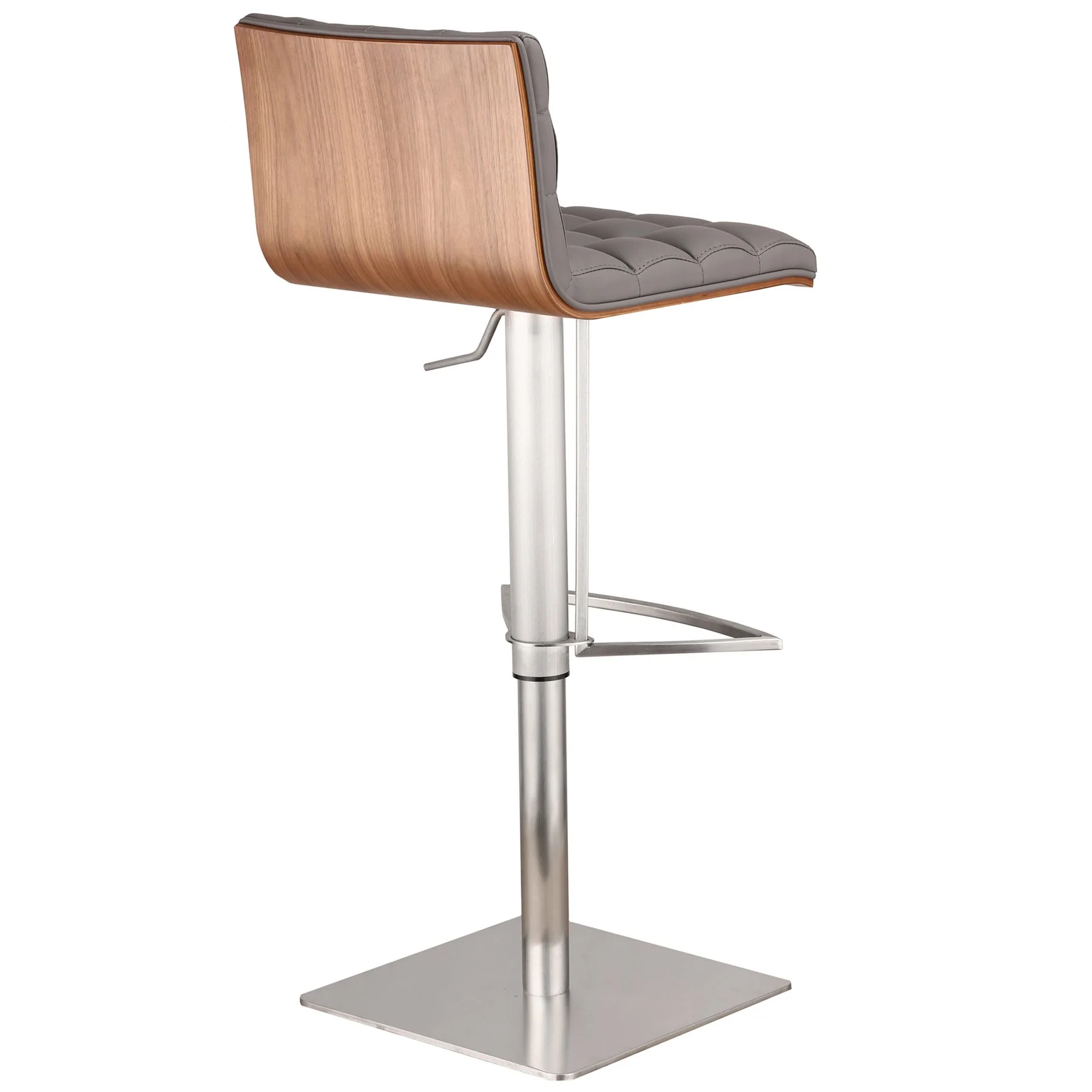 Oslo Adjustable Brushed Stainless Steel Barstool in Gray Faux Leather with Walnut Back - Image 2