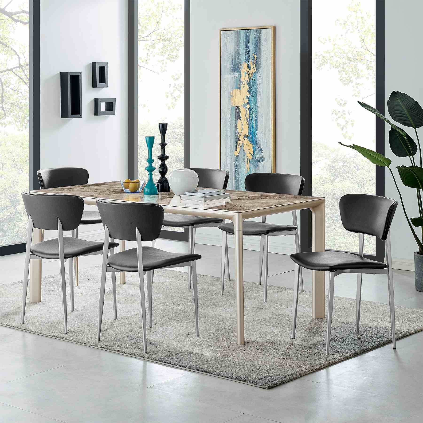 Otello Ceramic and Metal Rectangular Dining Room Table - Image 7