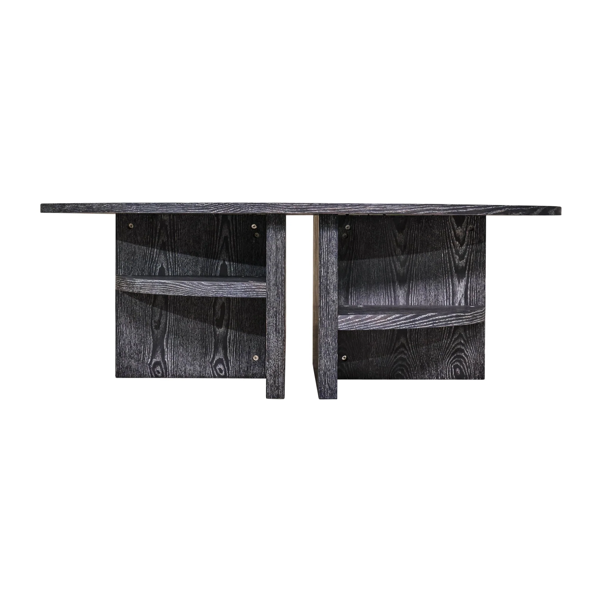 Oval Coffee Table With Bottom Shelves, Gray - Image 2
