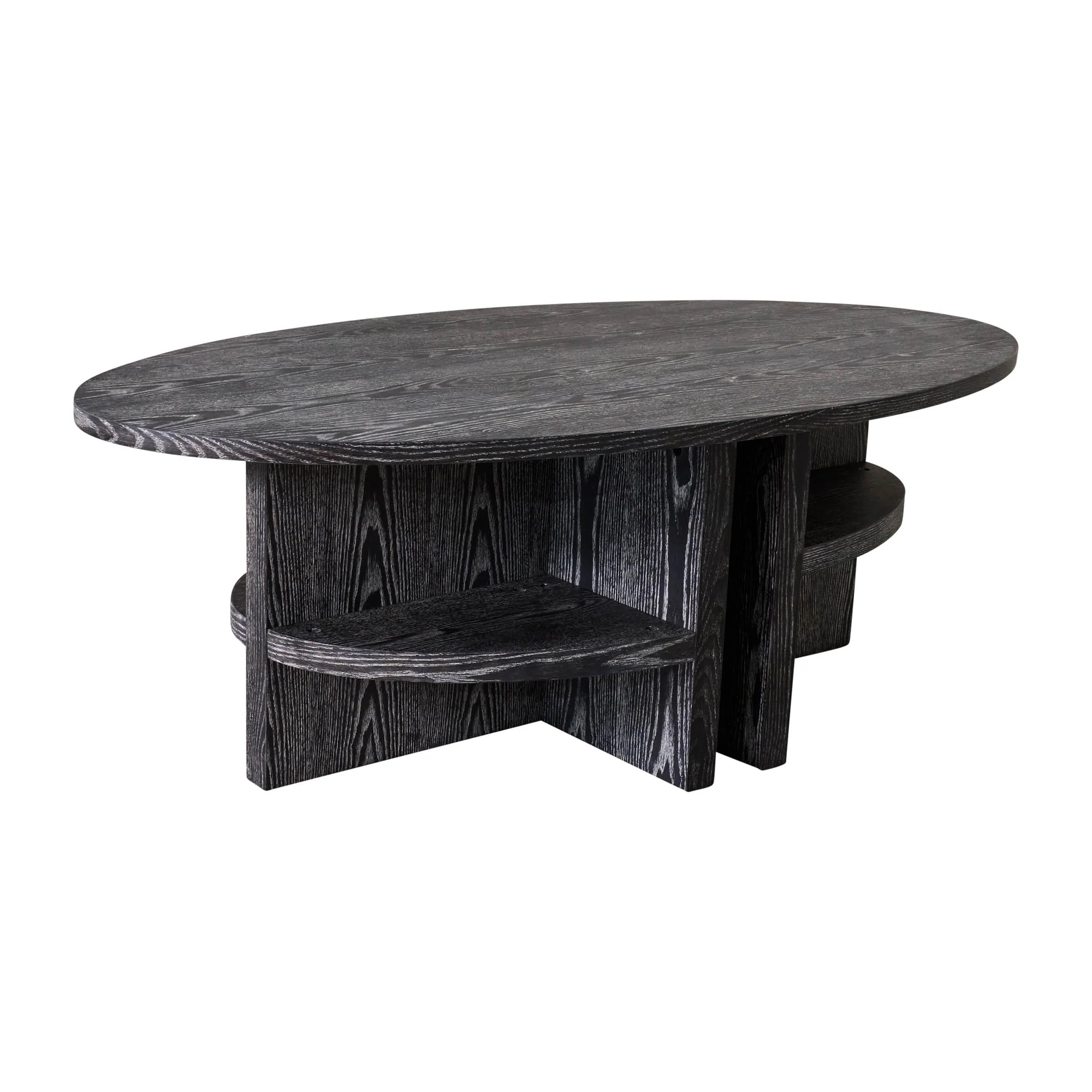 Oval Coffee Table With Bottom Shelves, Gray - Image 6