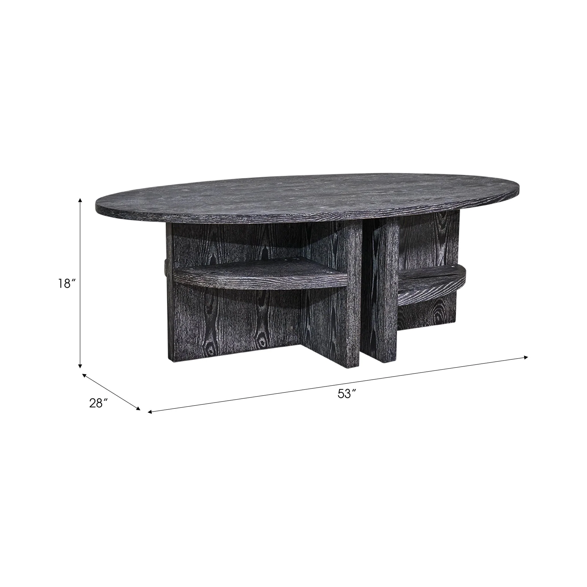 Oval Coffee Table With Bottom Shelves, Gray - Image 8