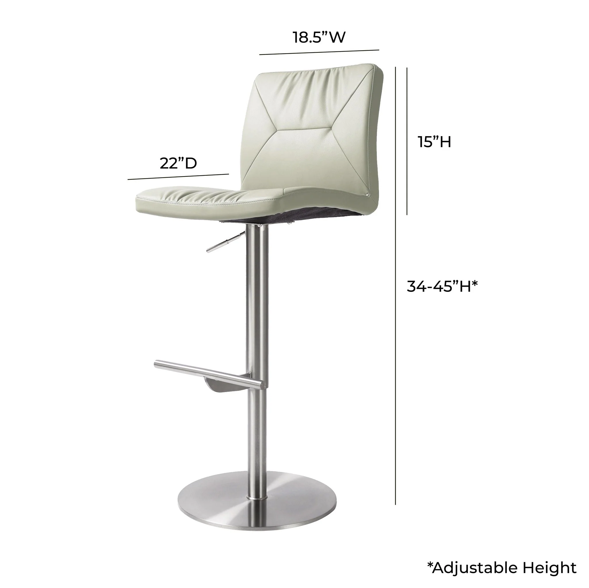 Paddy Light Grey Performance Vegan Leather on Silver Adjustable Stool - Image 6